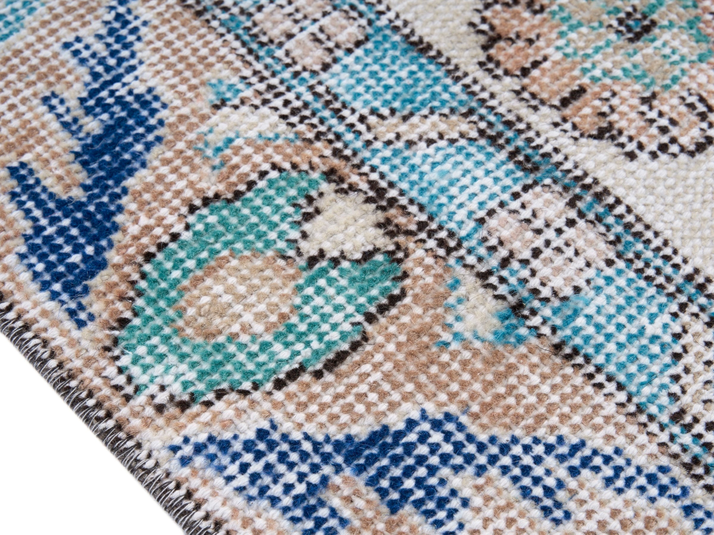Turkish Isparta area rug in cream and dusty blue, view 6 of 10