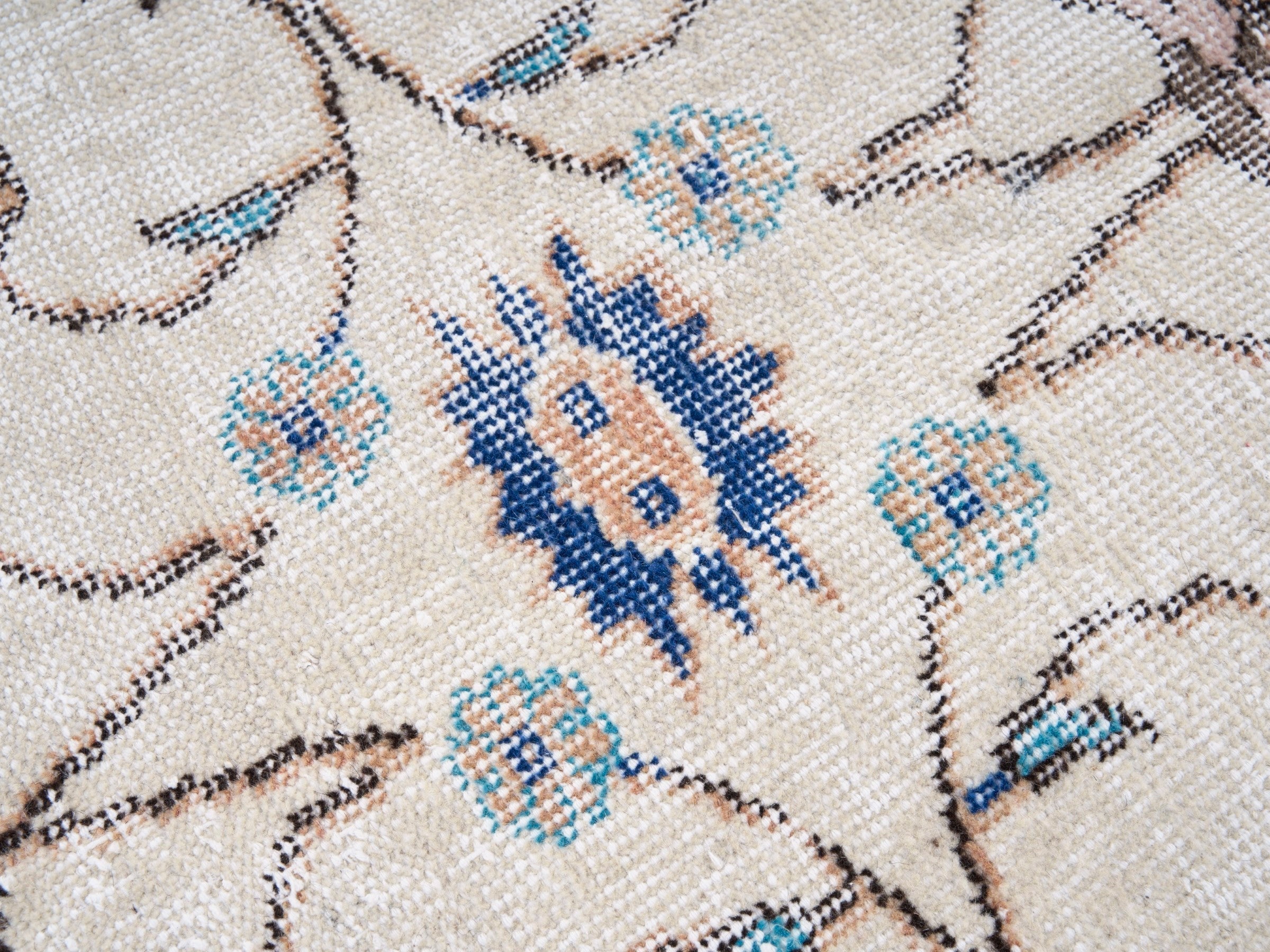 Turkish Isparta area rug in cream and dusty blue, view 7 of 10