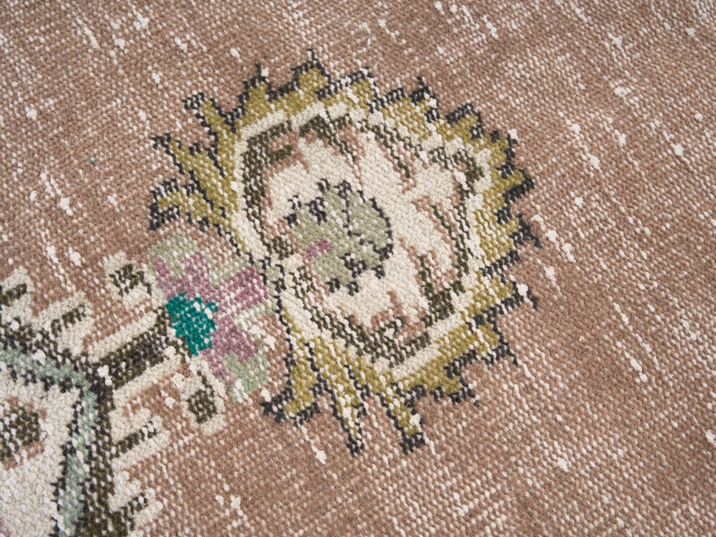 Turkish Isparta area rug in muted pink and straw, view 7 of 10