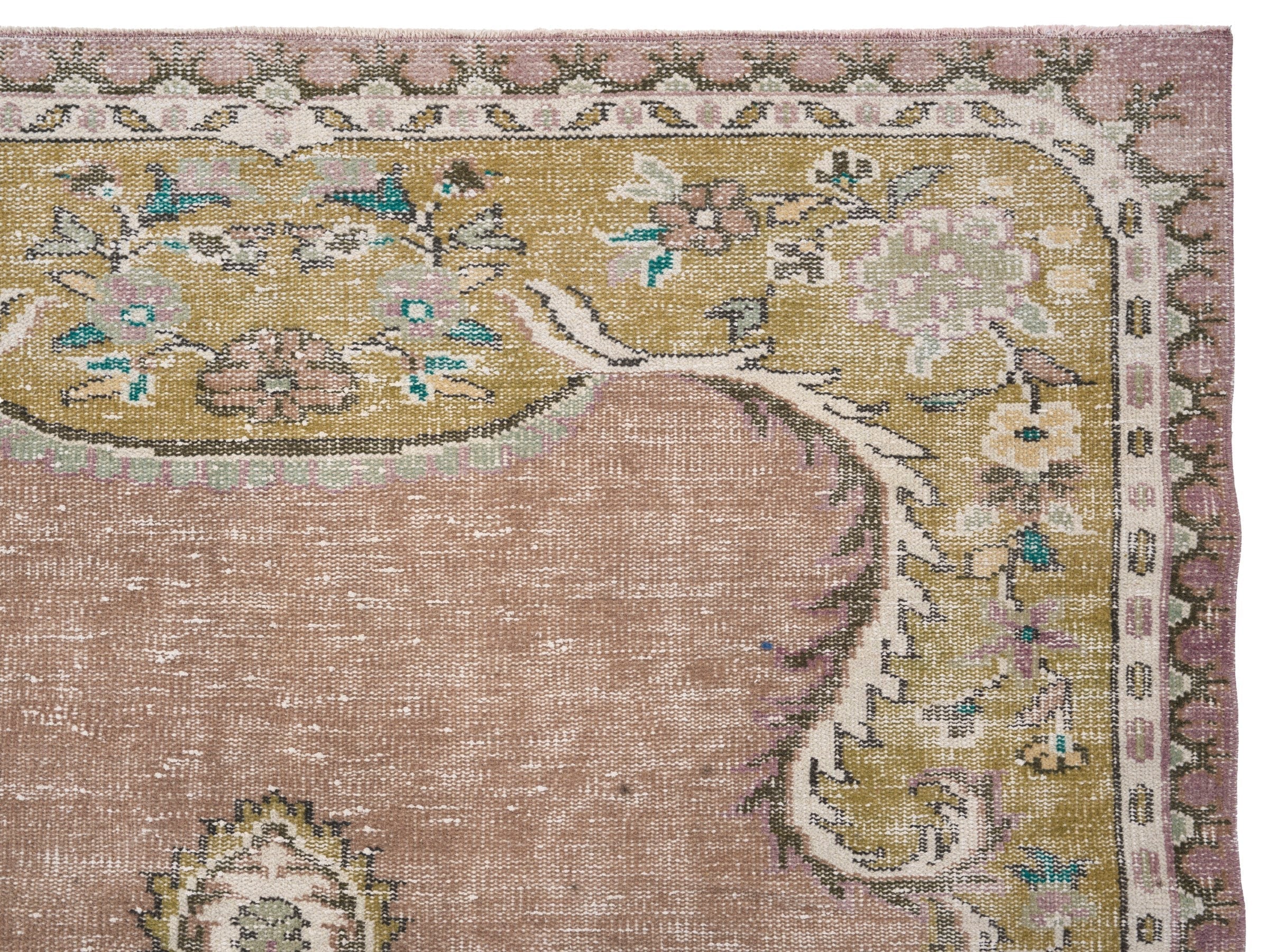 Turkish Isparta area rug in muted pink and straw, view 8 of 10
