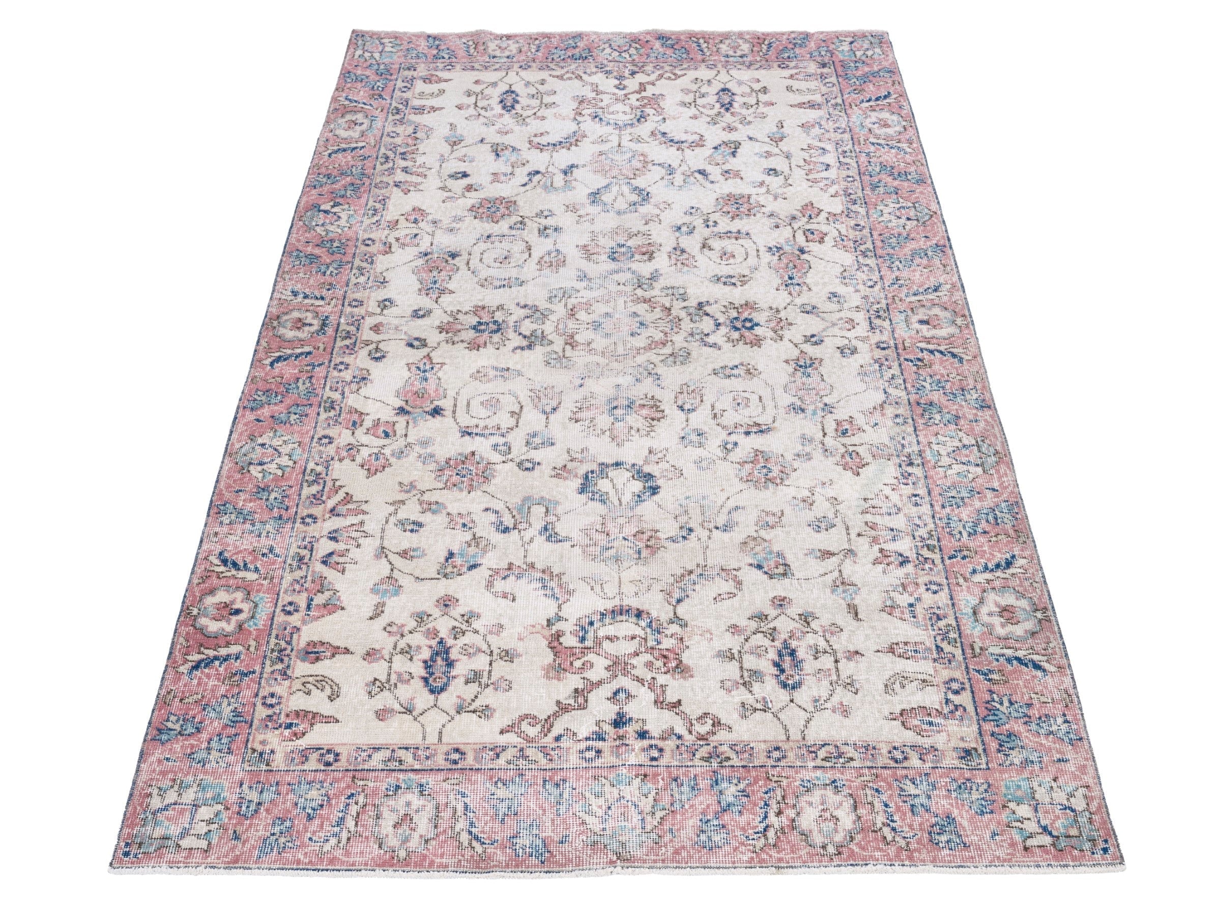 Turkish Isparta area rug in ivory and rose, view 2 of 10