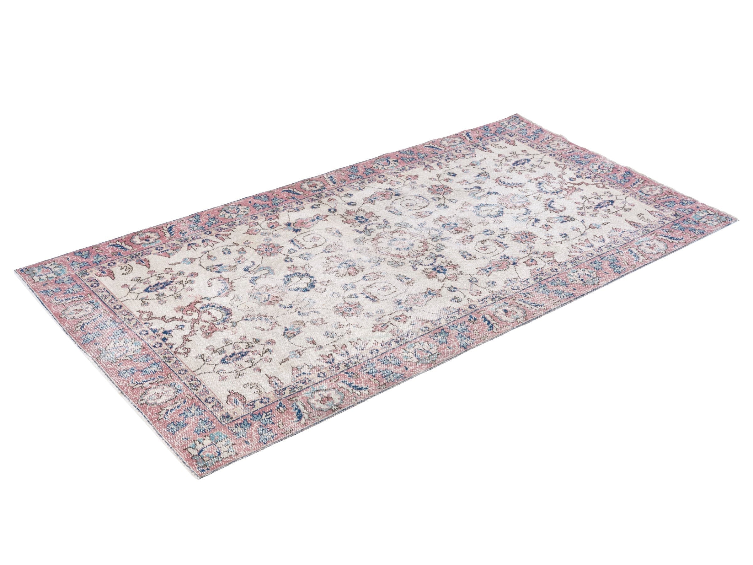 Turkish Isparta area rug in ivory and rose, view 3 of 10
