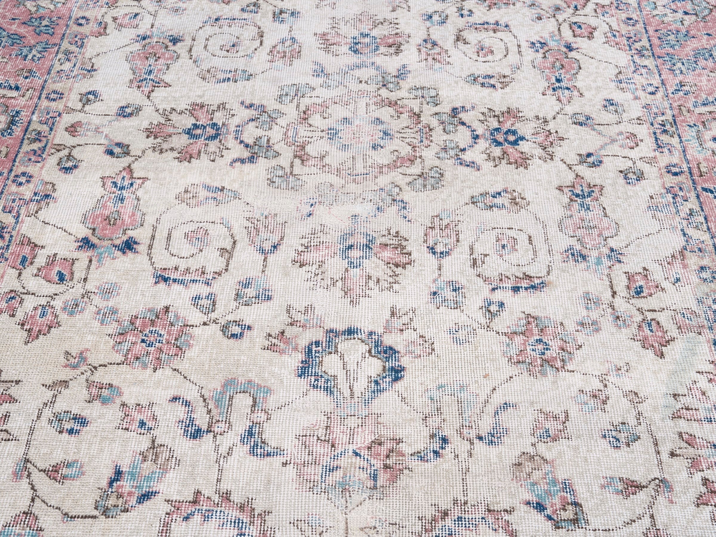 Turkish Isparta area rug in ivory and rose, view 4 of 10