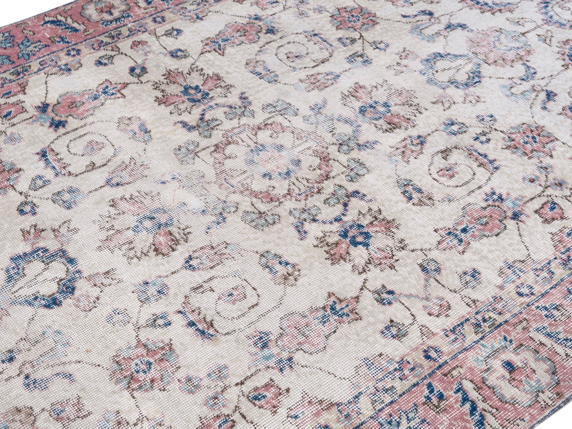 Turkish Isparta area rug in ivory and rose, view 5 of 10