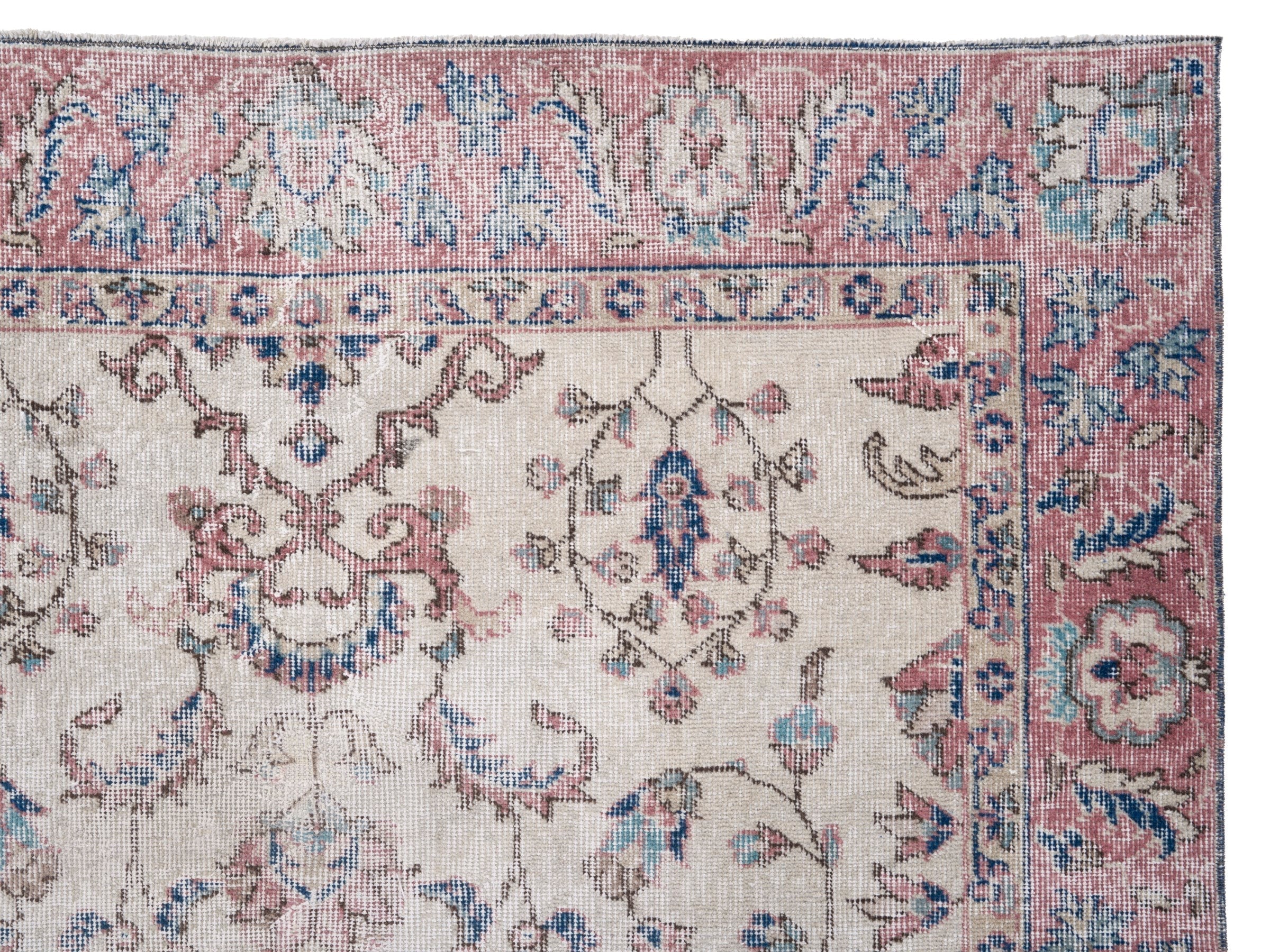 Turkish Isparta area rug in ivory and rose, view 8 of 10