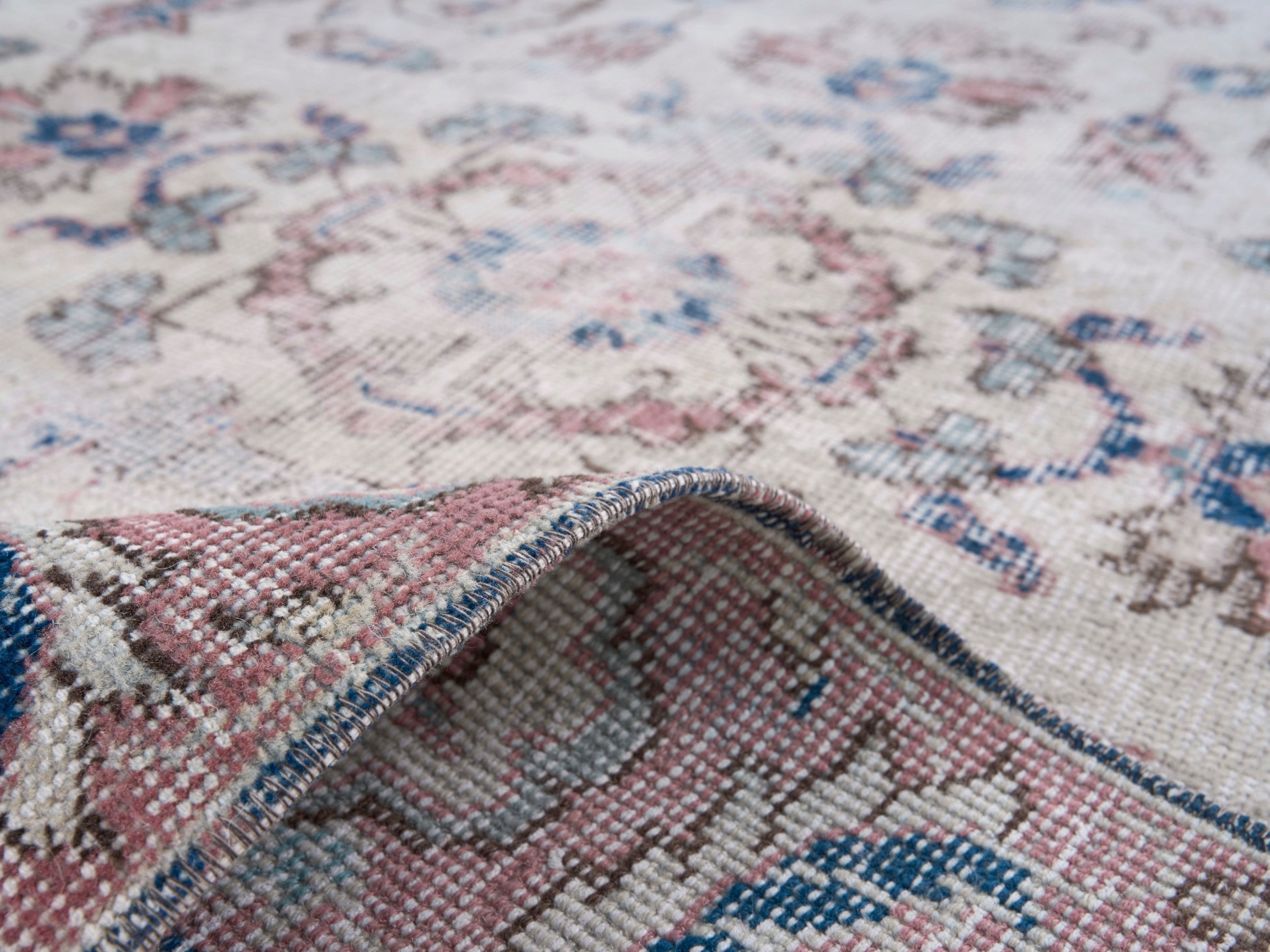 Turkish Isparta area rug in ivory and rose, view 9 of 10