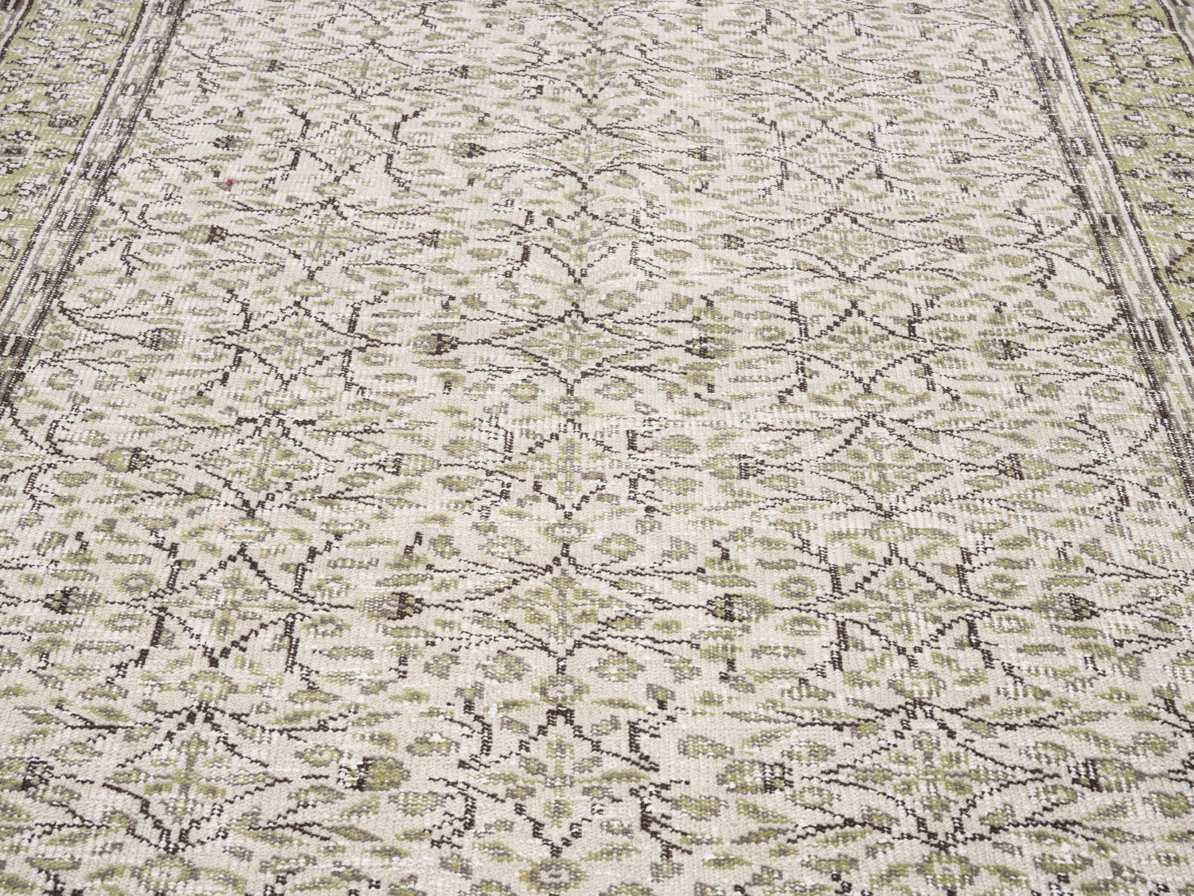 Turkish Manisa area rug in beige and straw, view 4 of 10