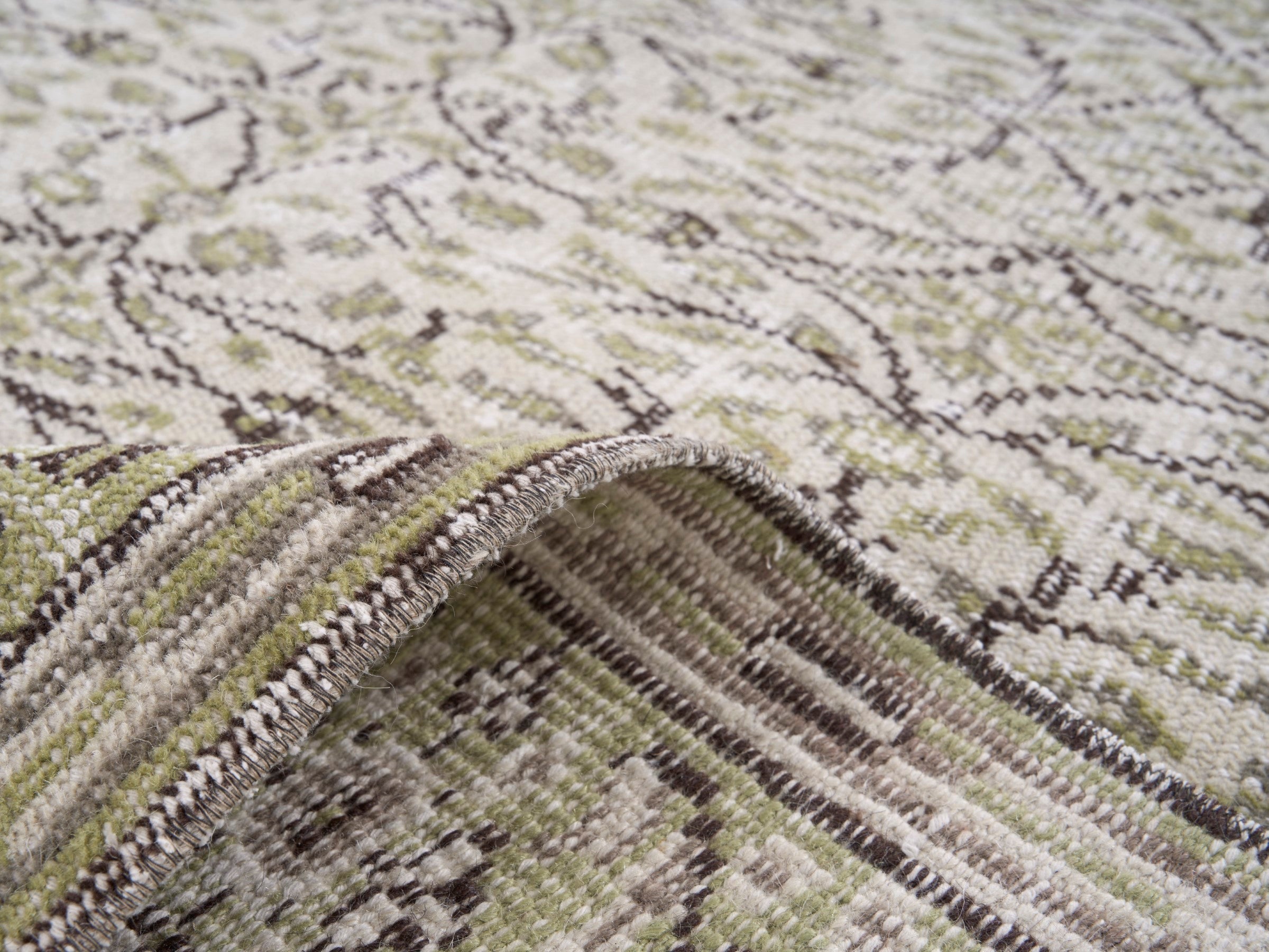 Turkish Manisa area rug in beige and straw, view 9 of 10