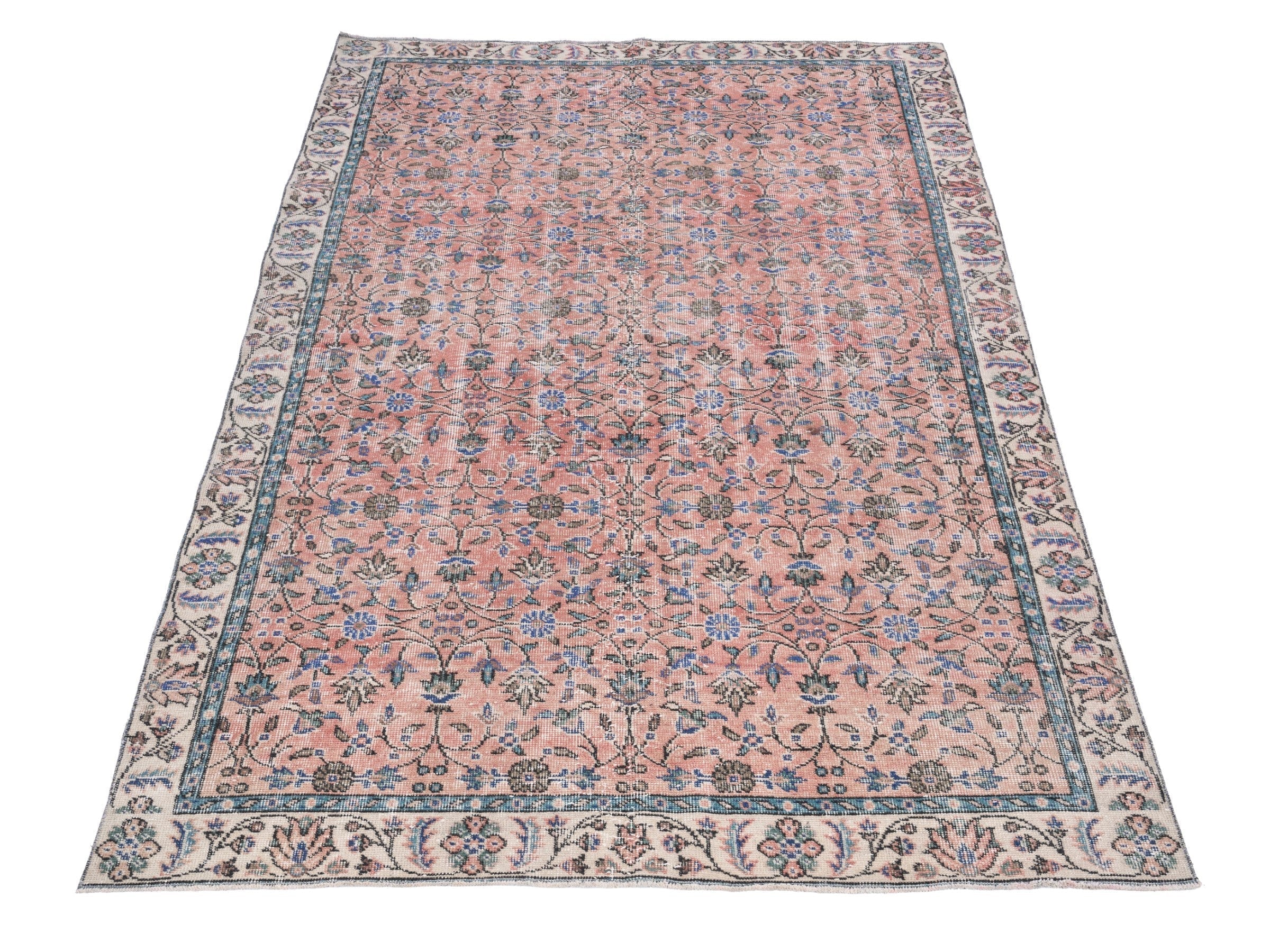 Turkish Isparta area rug in muted pink and cream, view 2 of 10