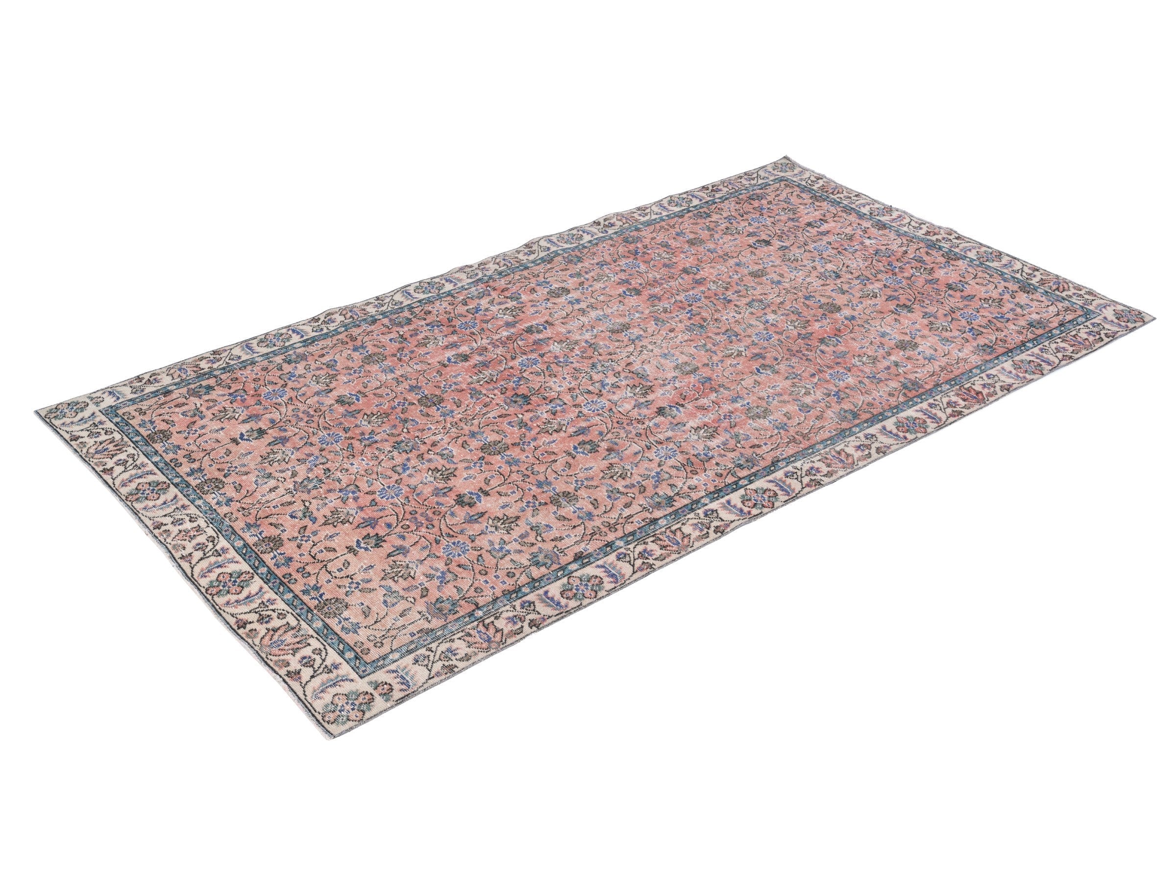 Turkish Isparta area rug in muted pink and cream, view 3 of 10