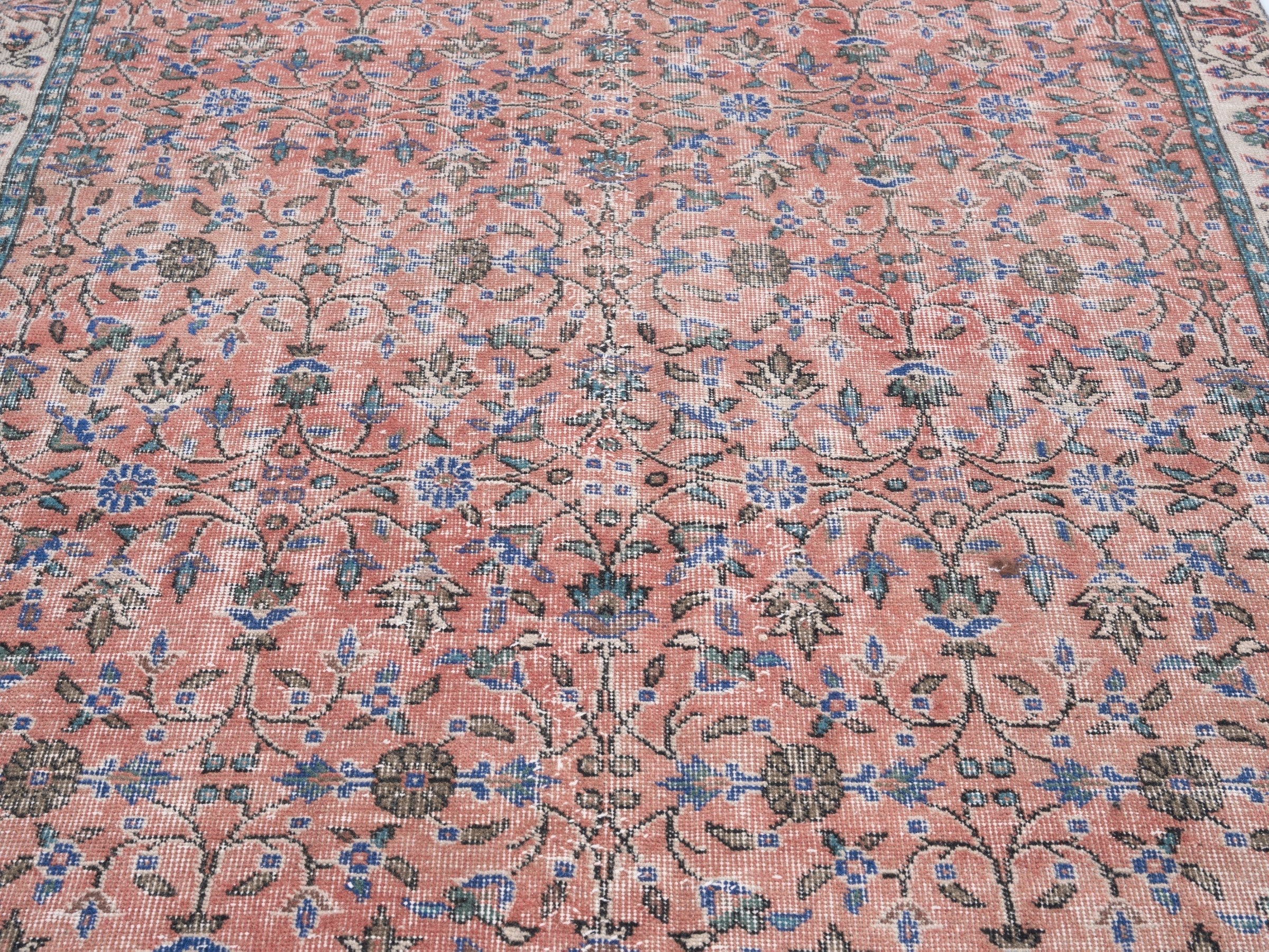 Turkish Isparta area rug in muted pink and cream, view 4 of 10