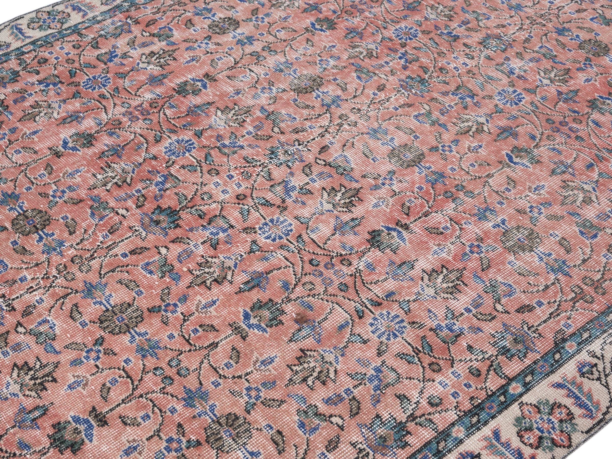 Turkish Isparta area rug in muted pink and cream, view 5 of 10