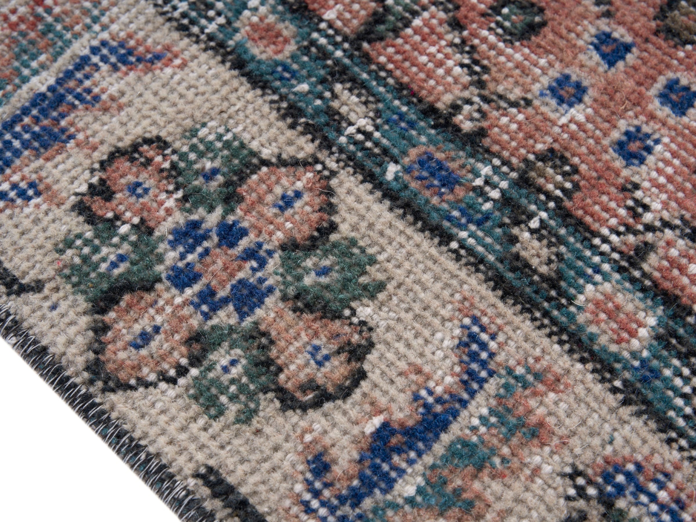 Turkish Isparta area rug in muted pink and cream, view 6 of 10