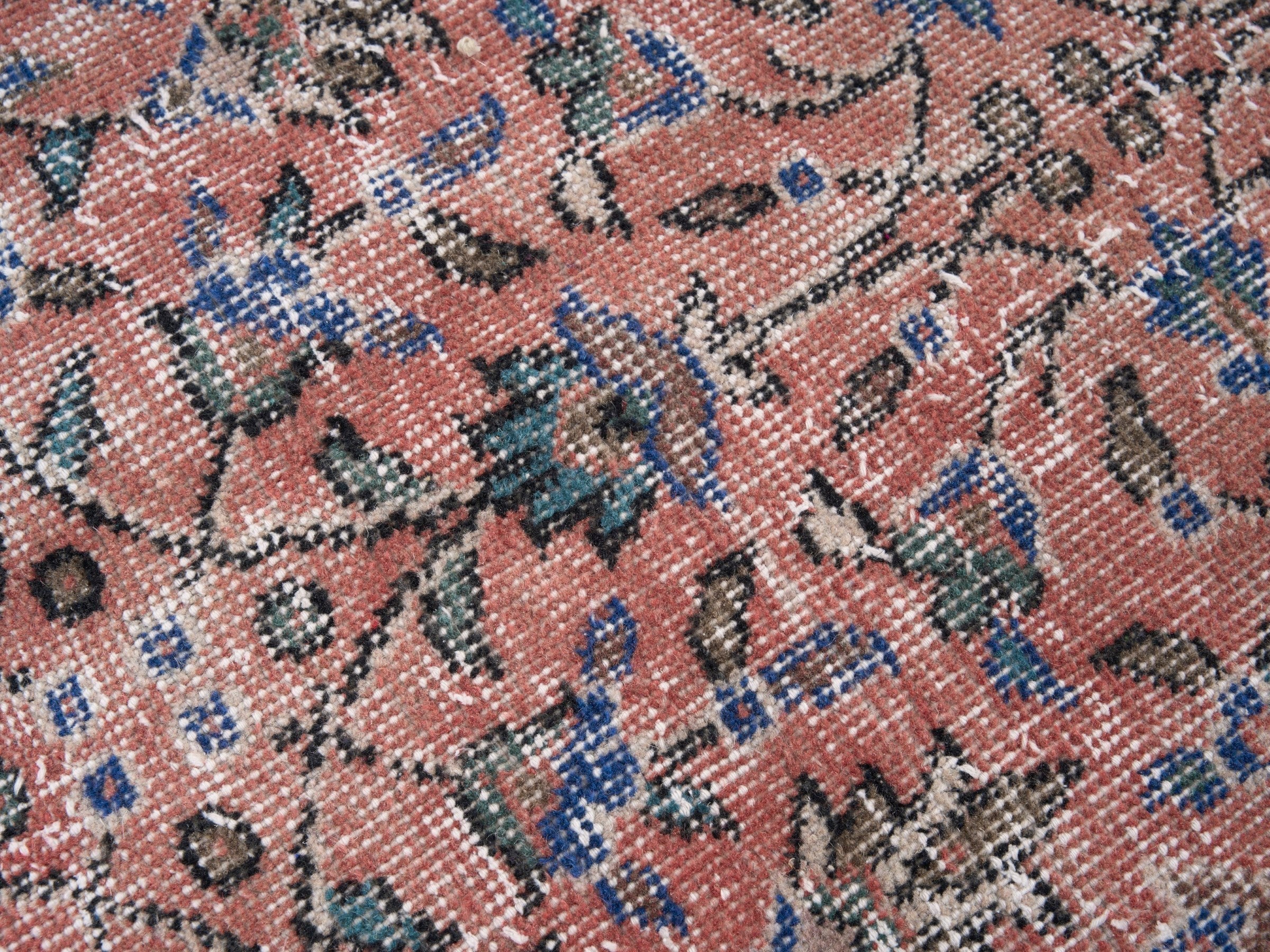 Turkish Isparta area rug in muted pink and cream, view 7 of 10