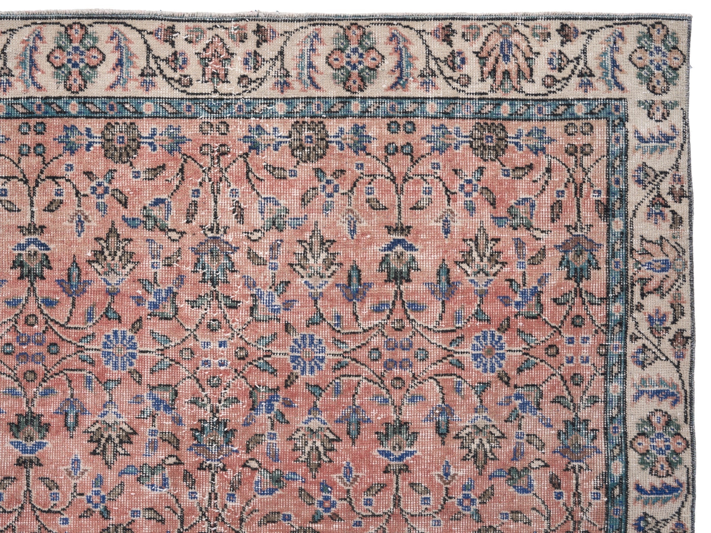 Turkish Isparta area rug in muted pink and cream, view 8 of 10