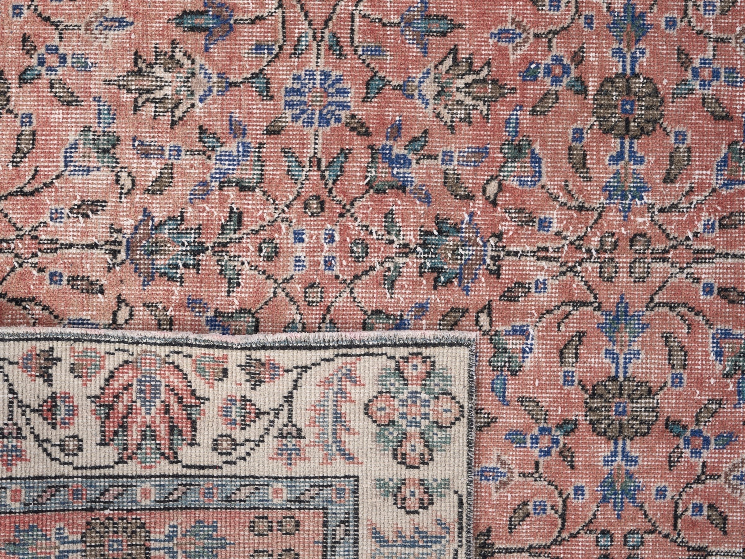 Turkish Isparta area rug in muted pink and cream, view 10 of 10