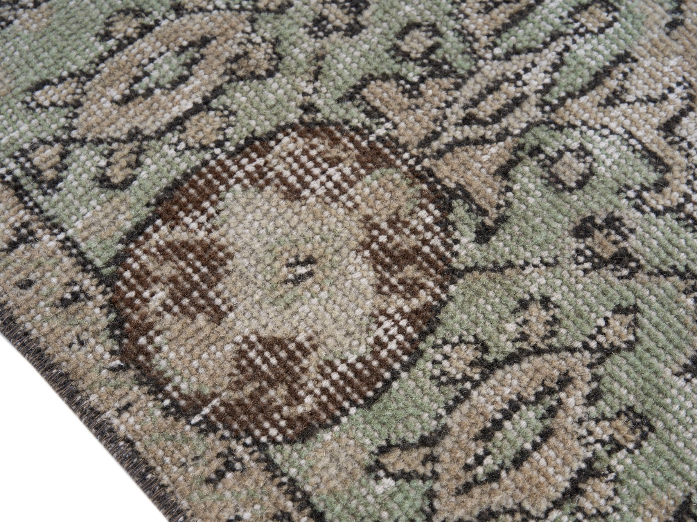 Turkish Isparta area rug in cream and sage, view 6 of 10