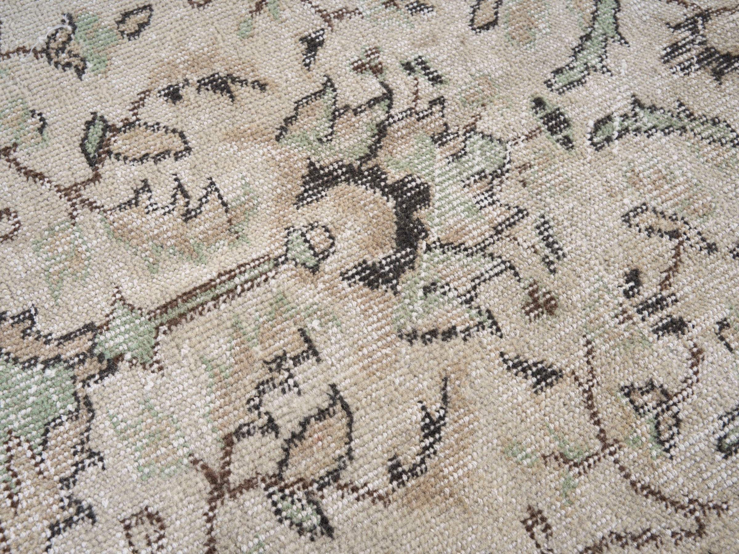 Turkish Isparta area rug in cream and sage, view 7 of 10