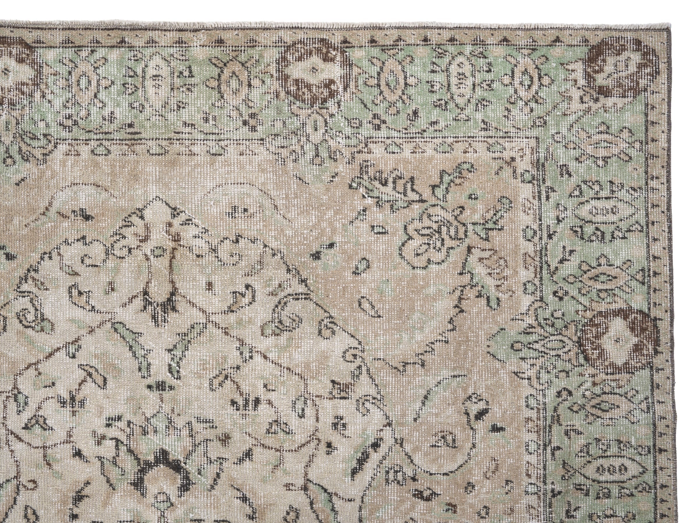 Turkish Isparta area rug in cream and sage, view 8 of 10