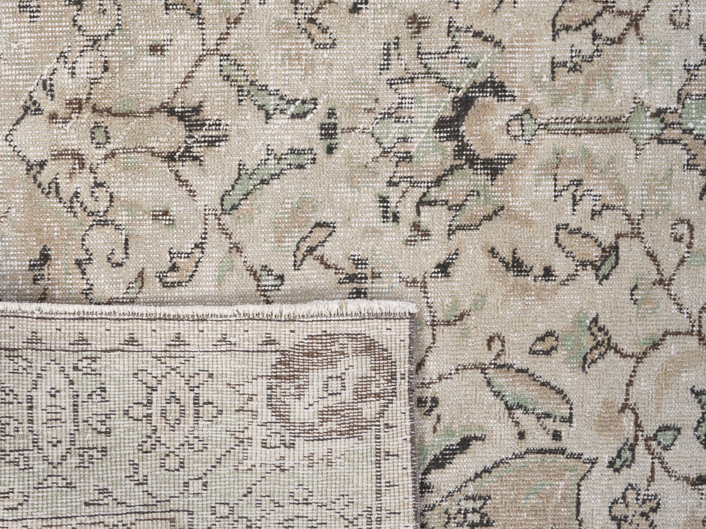Turkish Isparta area rug in cream and sage, view 10 of 10
