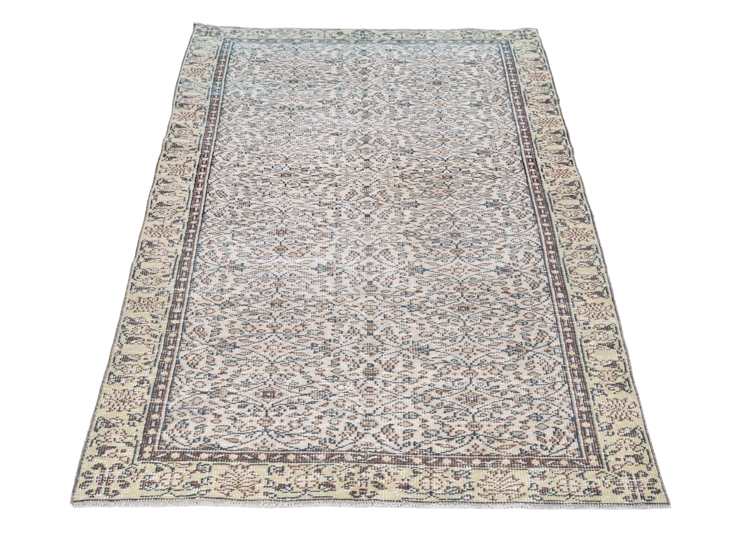 Turkish Manisa area rug in slate blue and straw, view 2 of 10