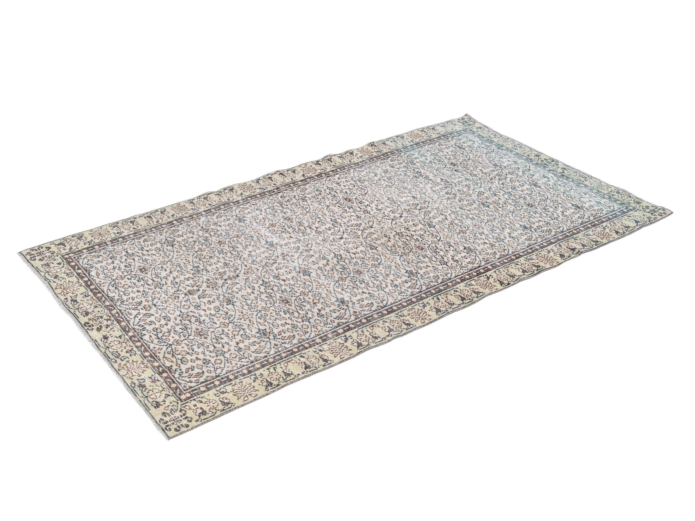 Turkish Manisa area rug in slate blue and straw, view 3 of 10