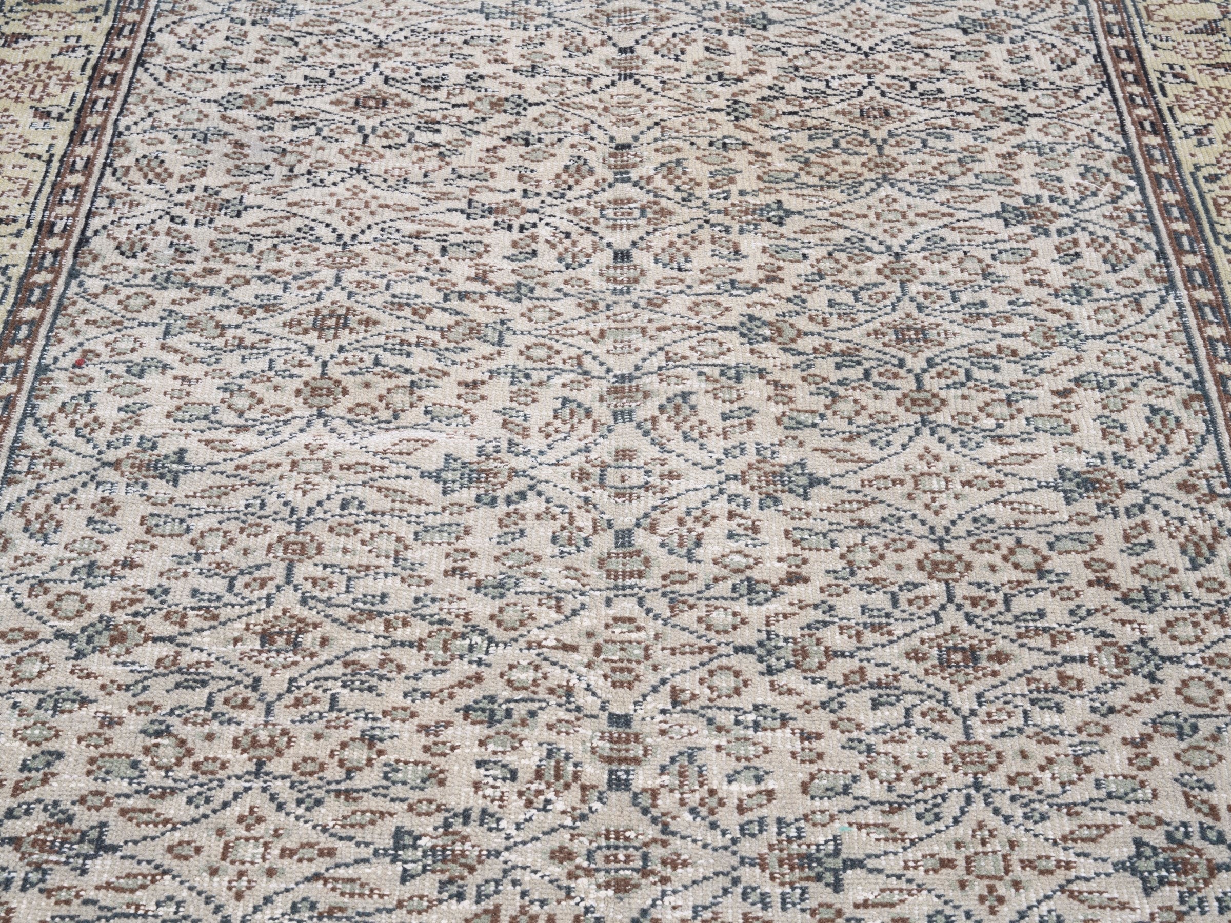 Turkish Manisa area rug in slate blue and straw, view 4 of 10
