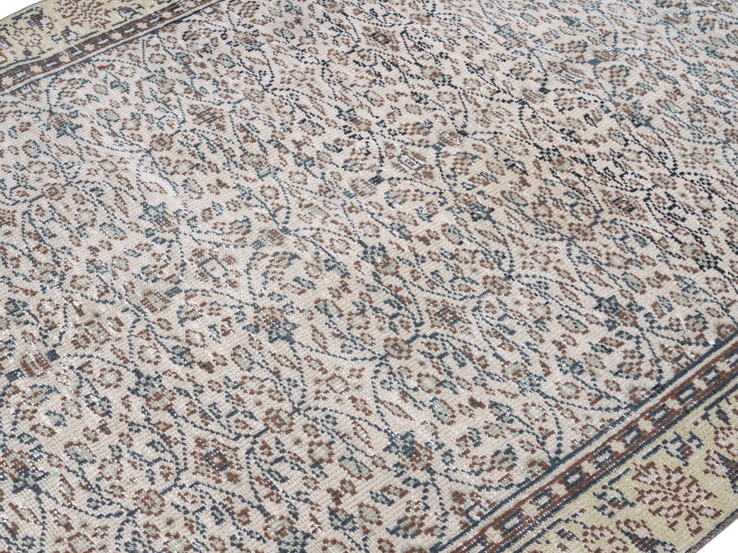 Turkish Manisa area rug in slate blue and straw, view 5 of 10