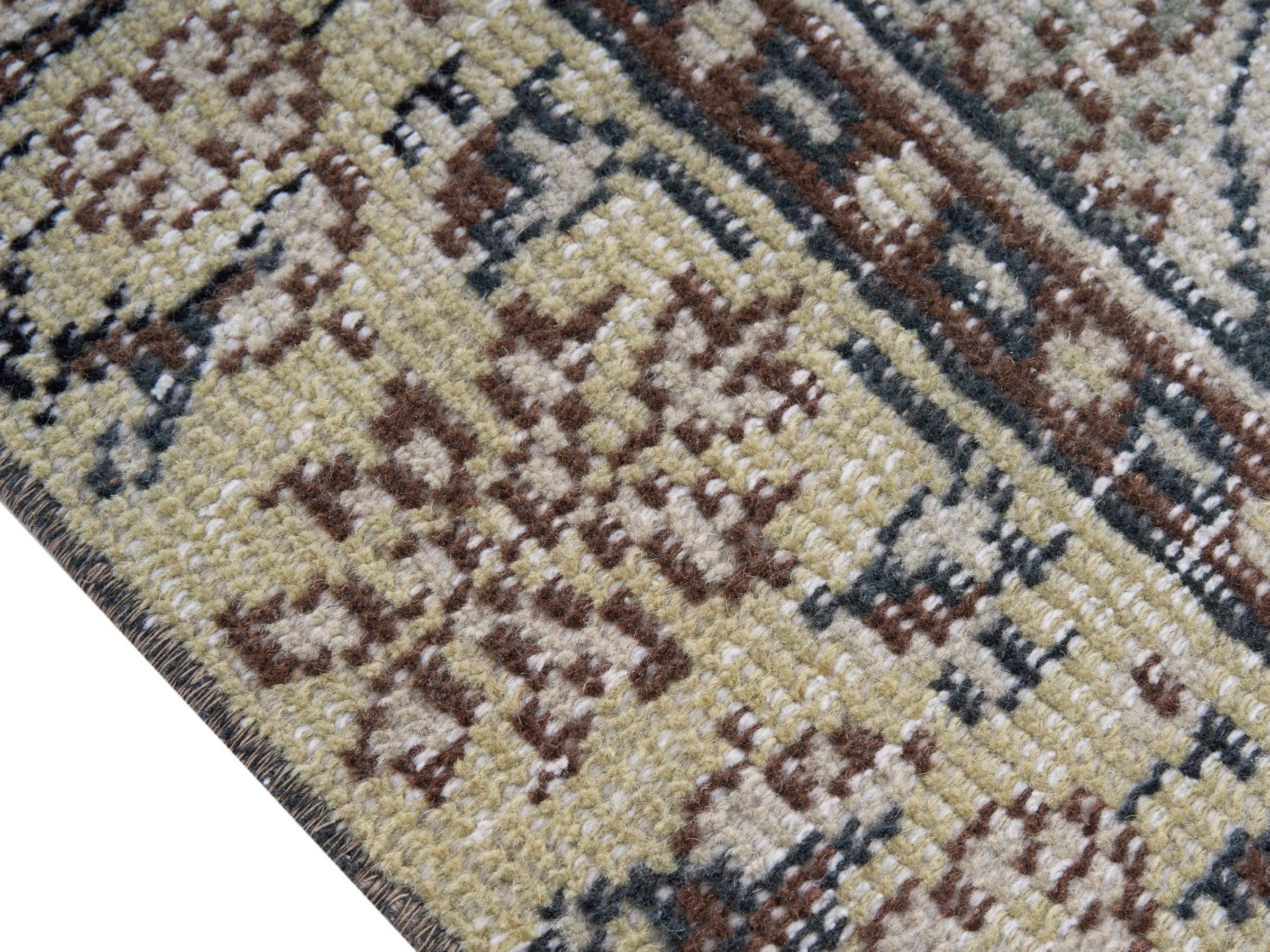 Turkish Manisa area rug in slate blue and straw, view 6 of 10