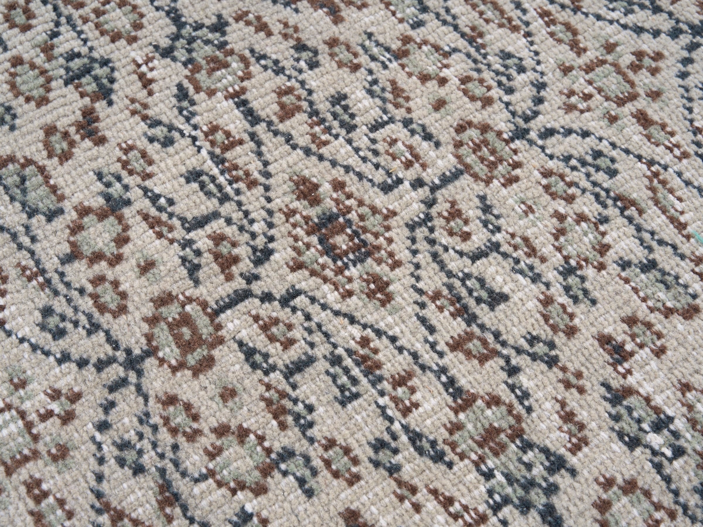 Turkish Manisa area rug in slate blue and straw, view 7 of 10