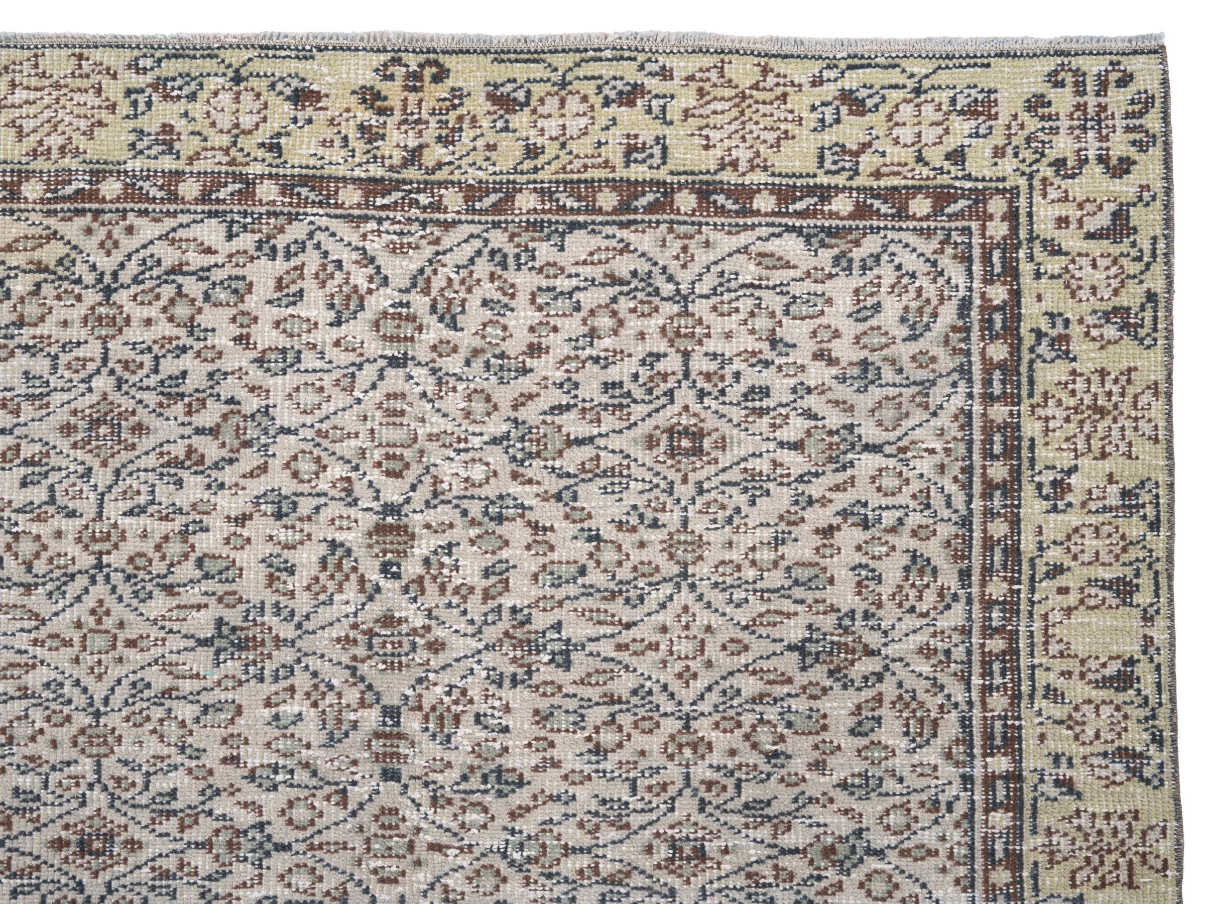 Turkish Manisa area rug in slate blue and straw, view 8 of 10