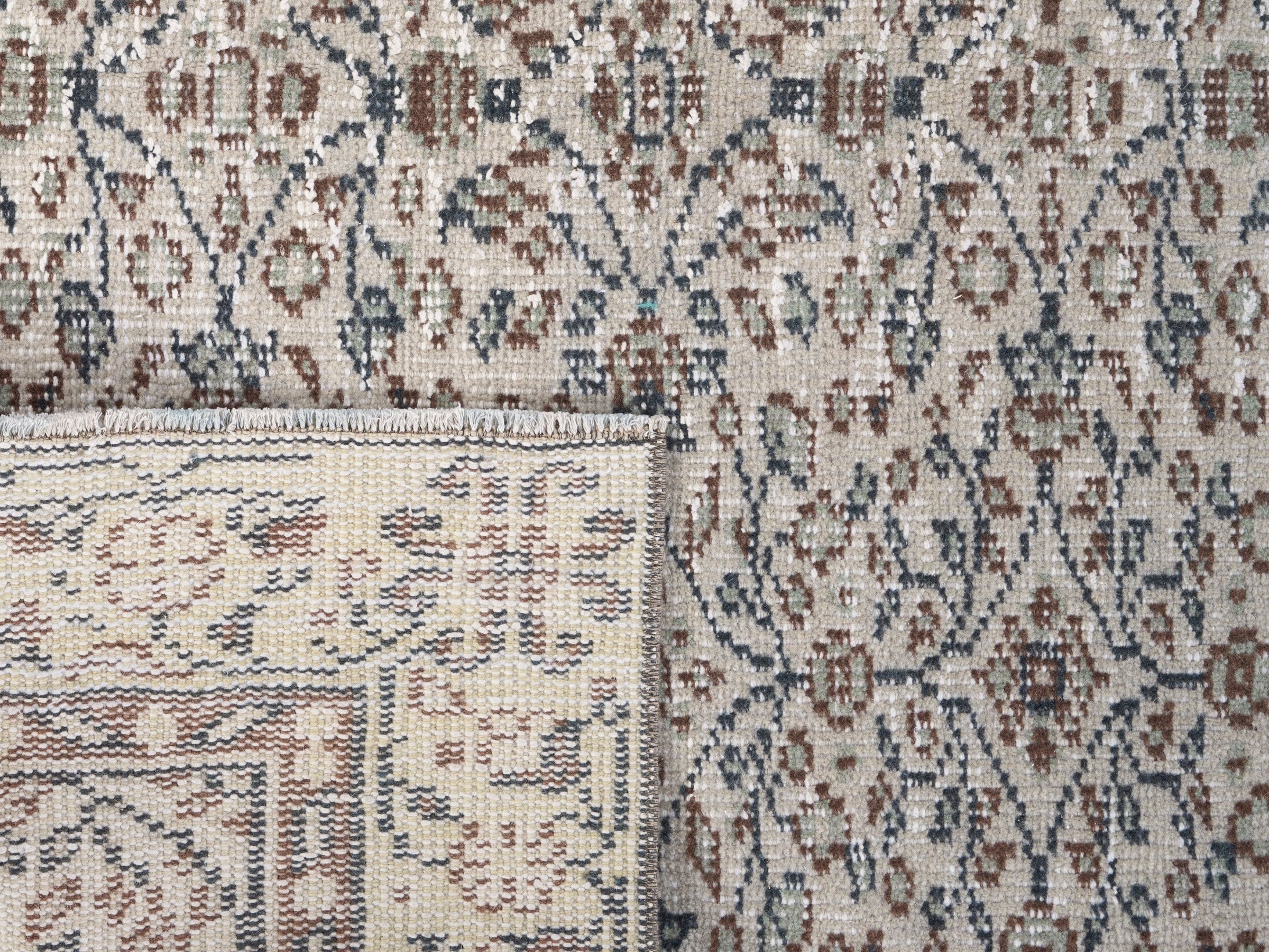 Turkish Manisa area rug in slate blue and straw, view 10 of 10