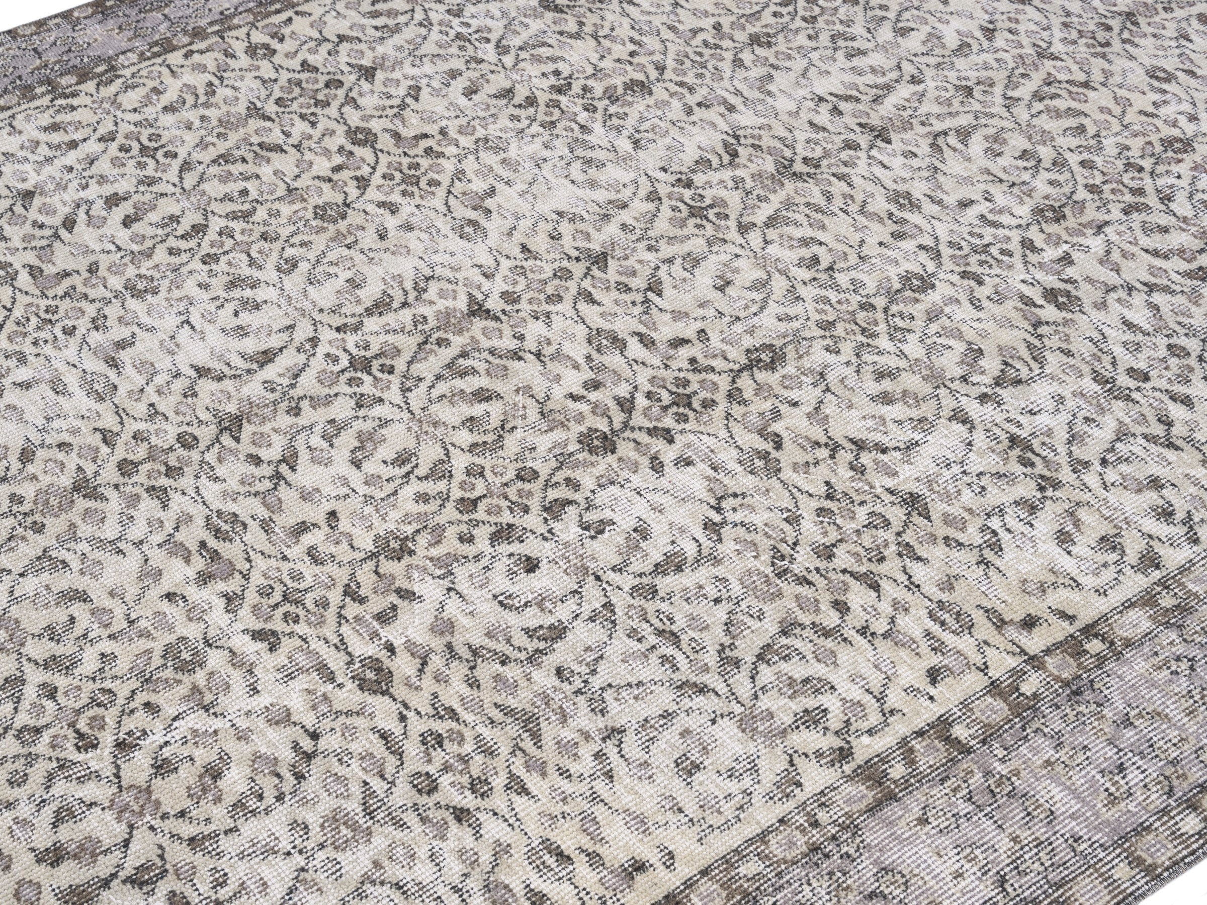 Turkish Isparta area rug in cream and greige, view 5 of 10