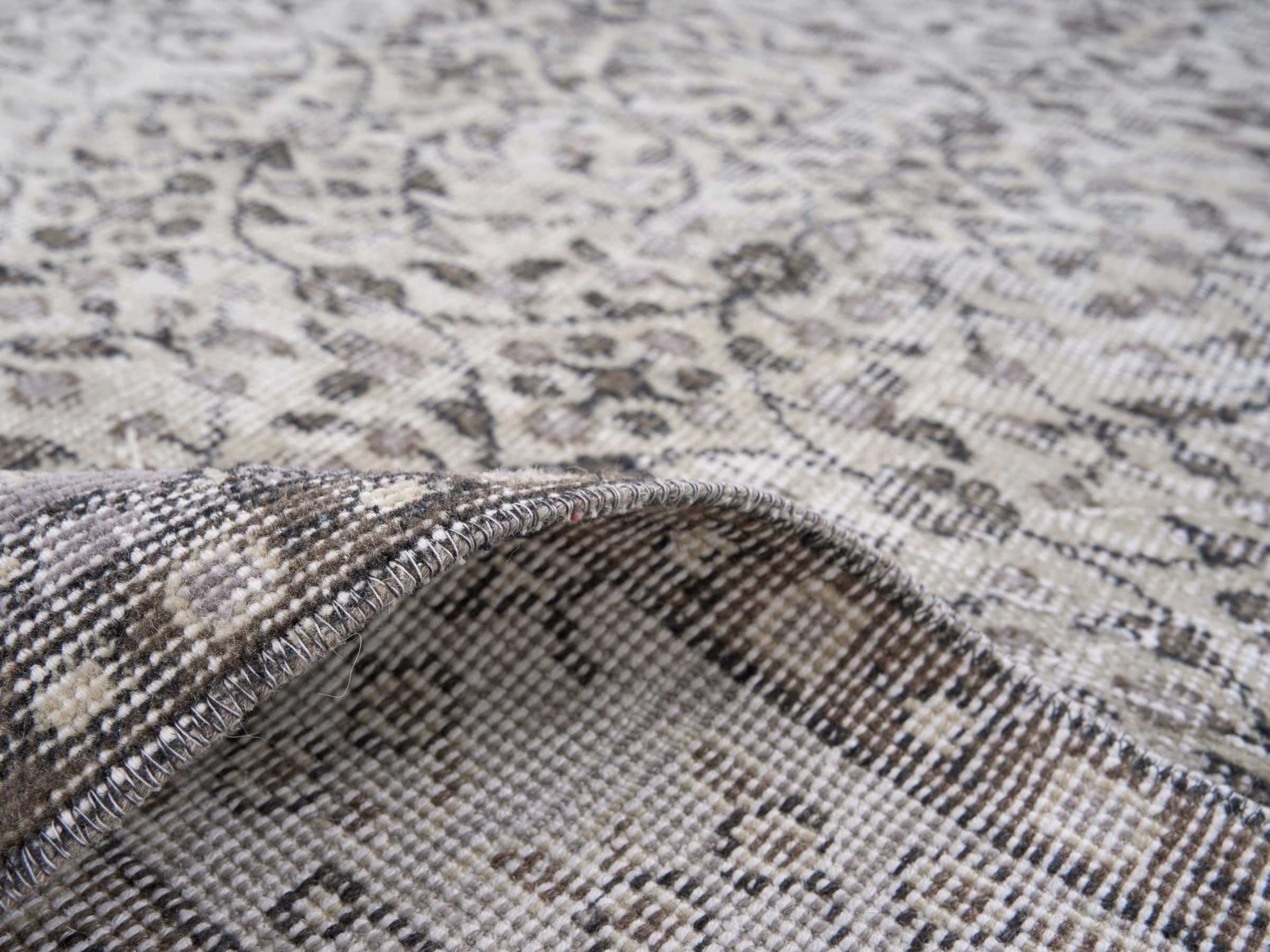 Turkish Isparta area rug in cream and greige, view 9 of 10
