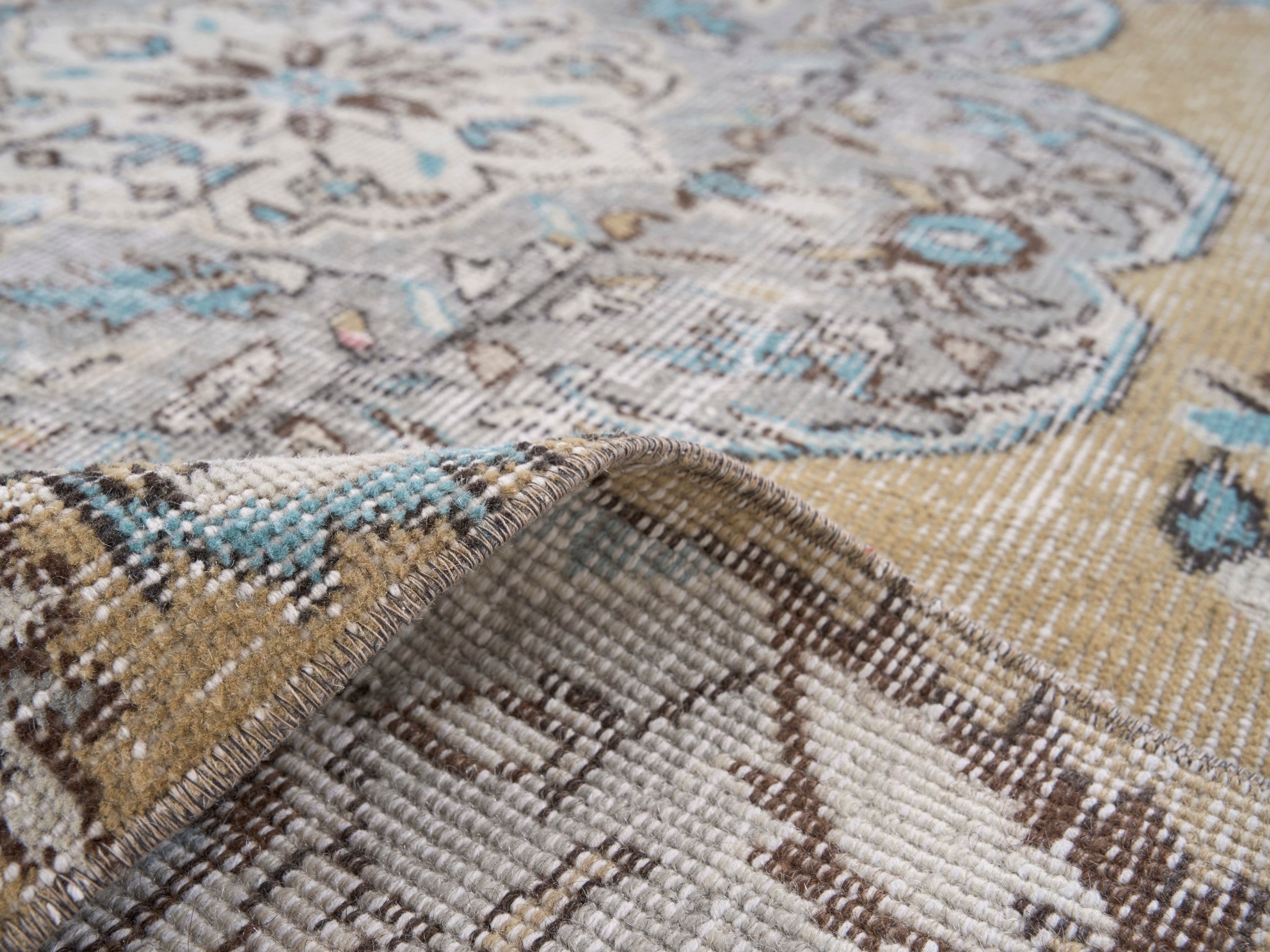 Turkish Isparta area rug in tan and stone, view 9 of 10