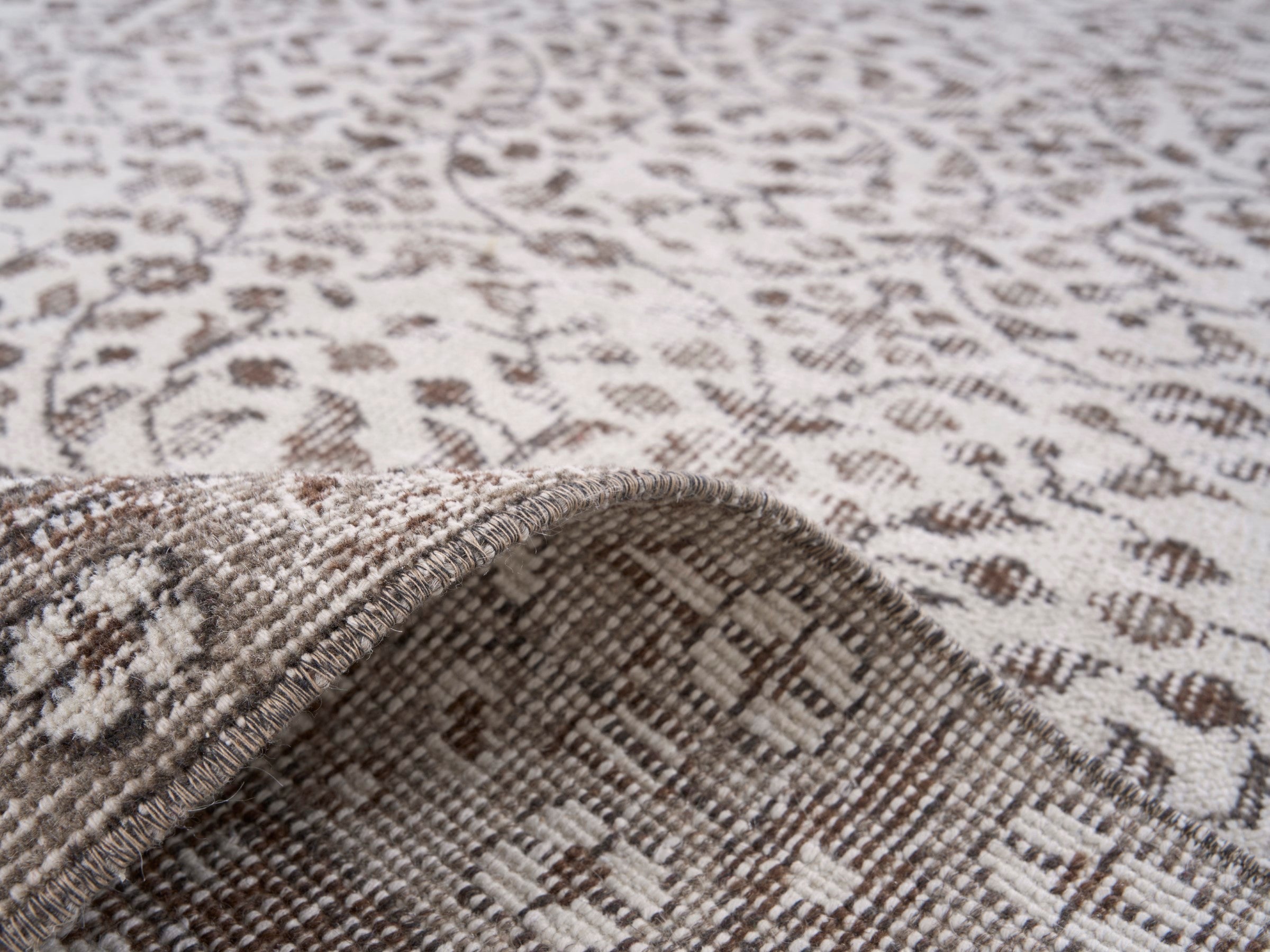Turkish Isparta area rug in light gray and greige, view 9 of 10