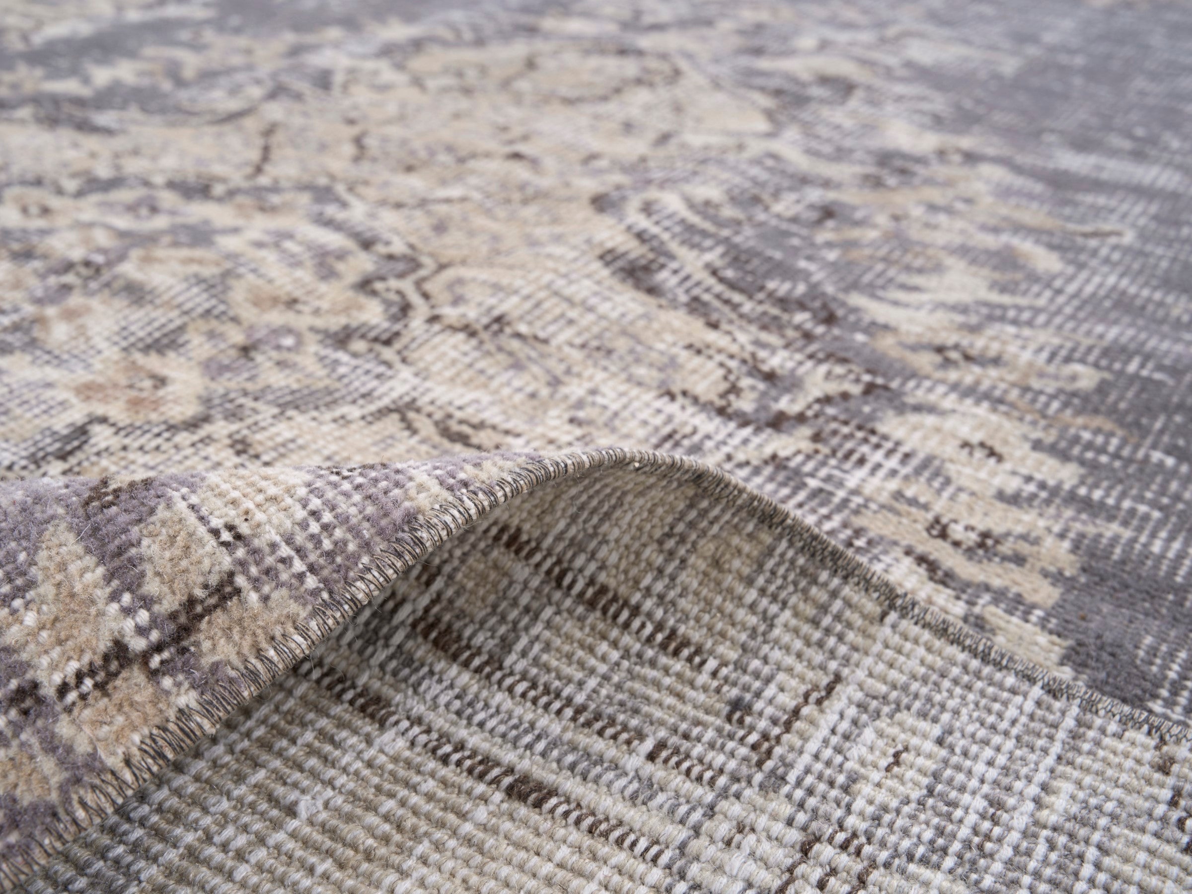Turkish Isparta area rug in greige and taupe, view 9 of 10