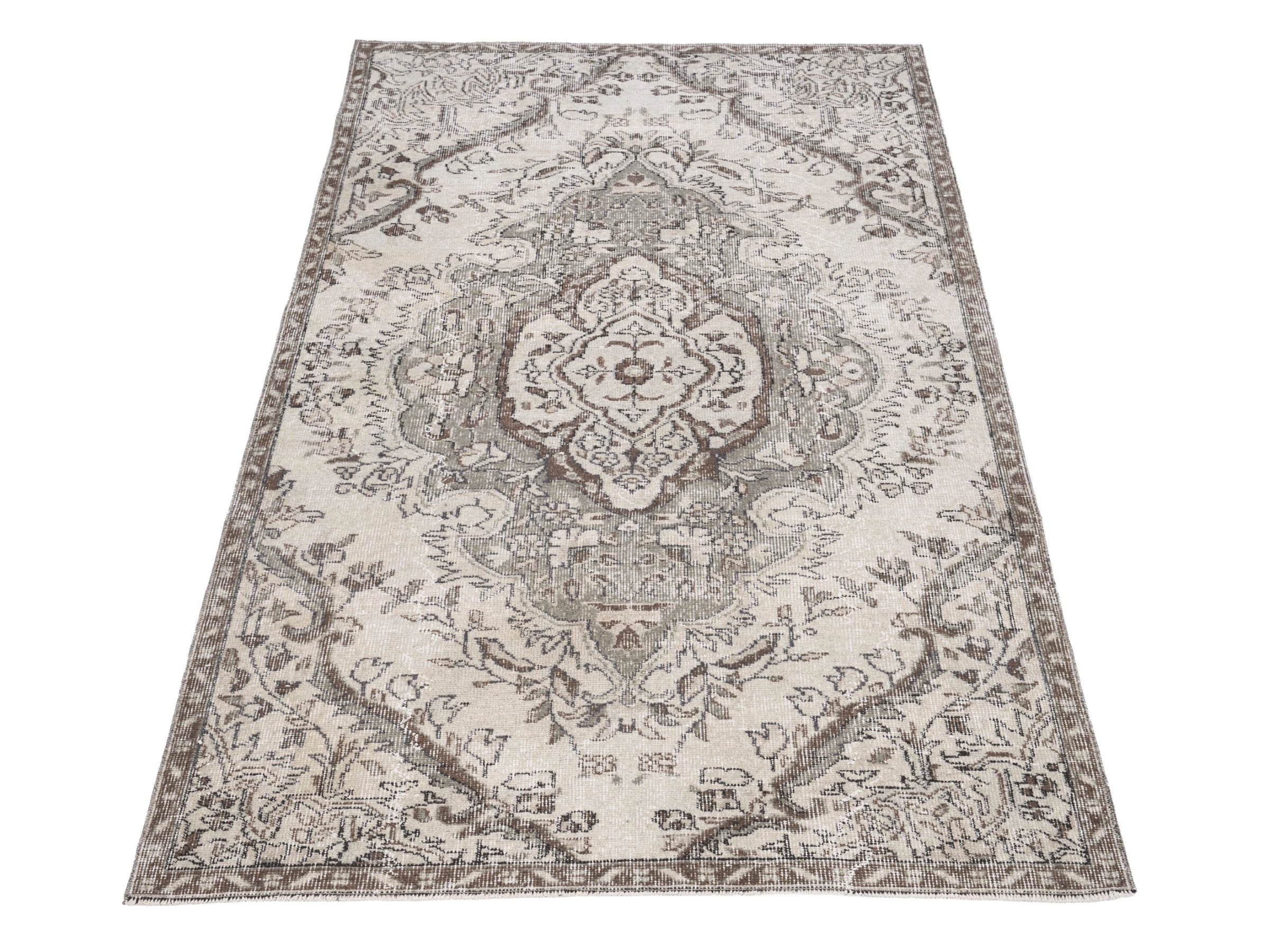 Turkish Isparta area rug in cream and taupe, view 2 of 10