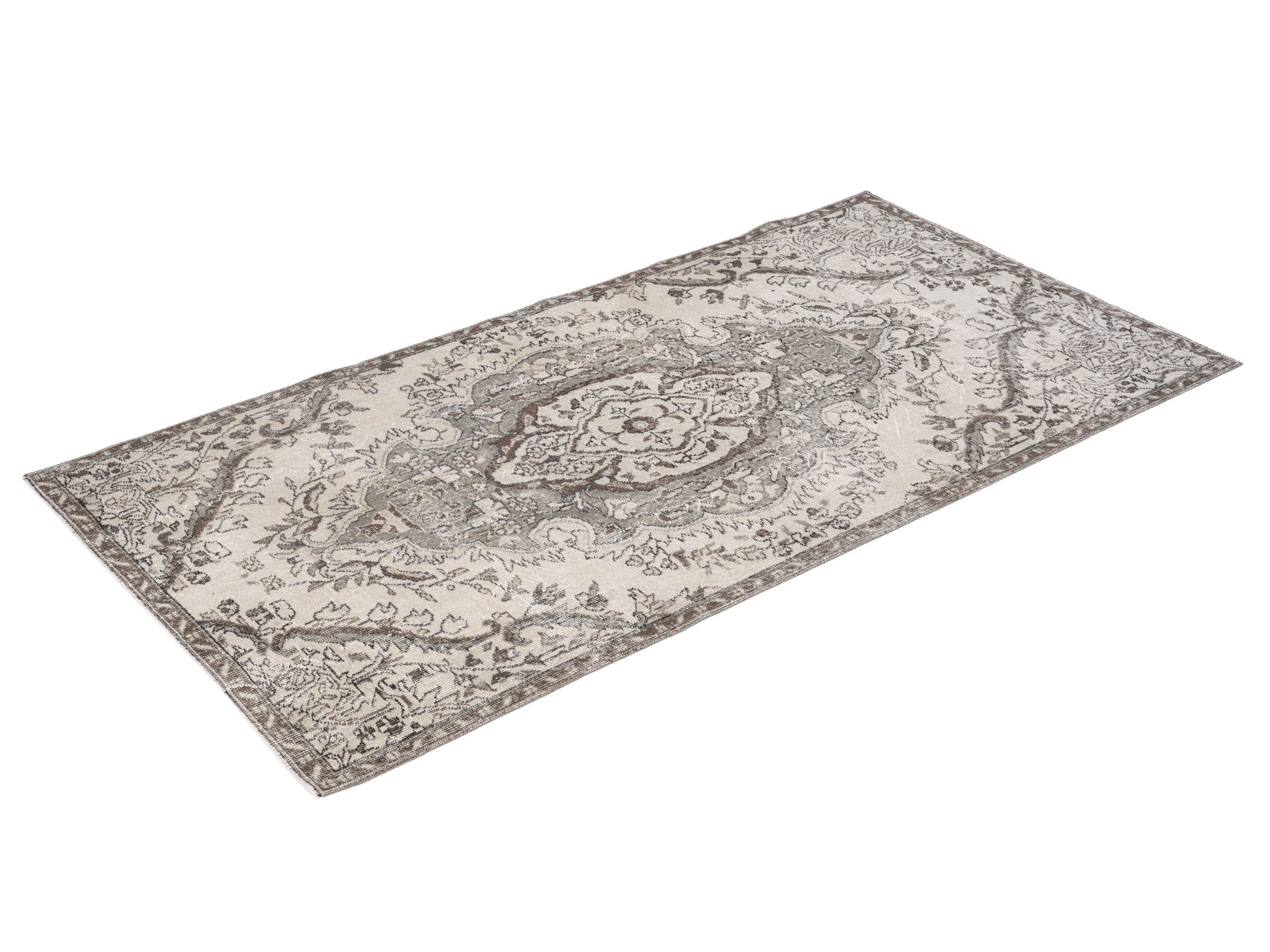 Turkish Isparta area rug in cream and taupe, view 3 of 10