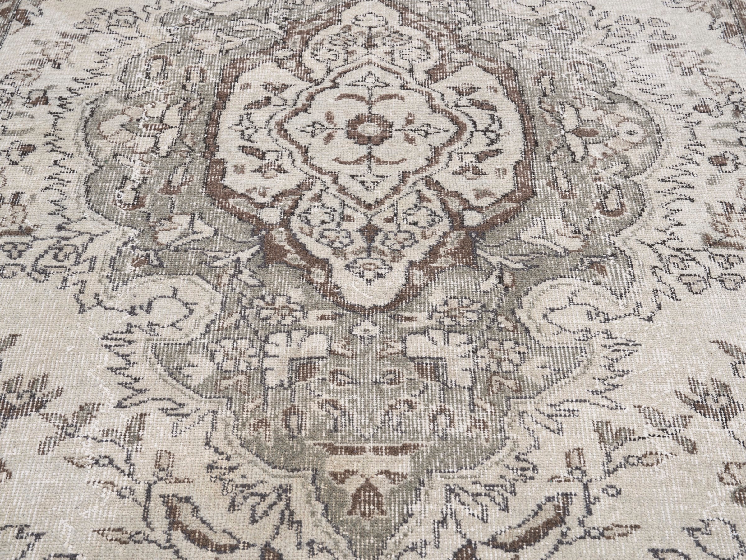 Turkish Isparta area rug in cream and taupe, view 4 of 10
