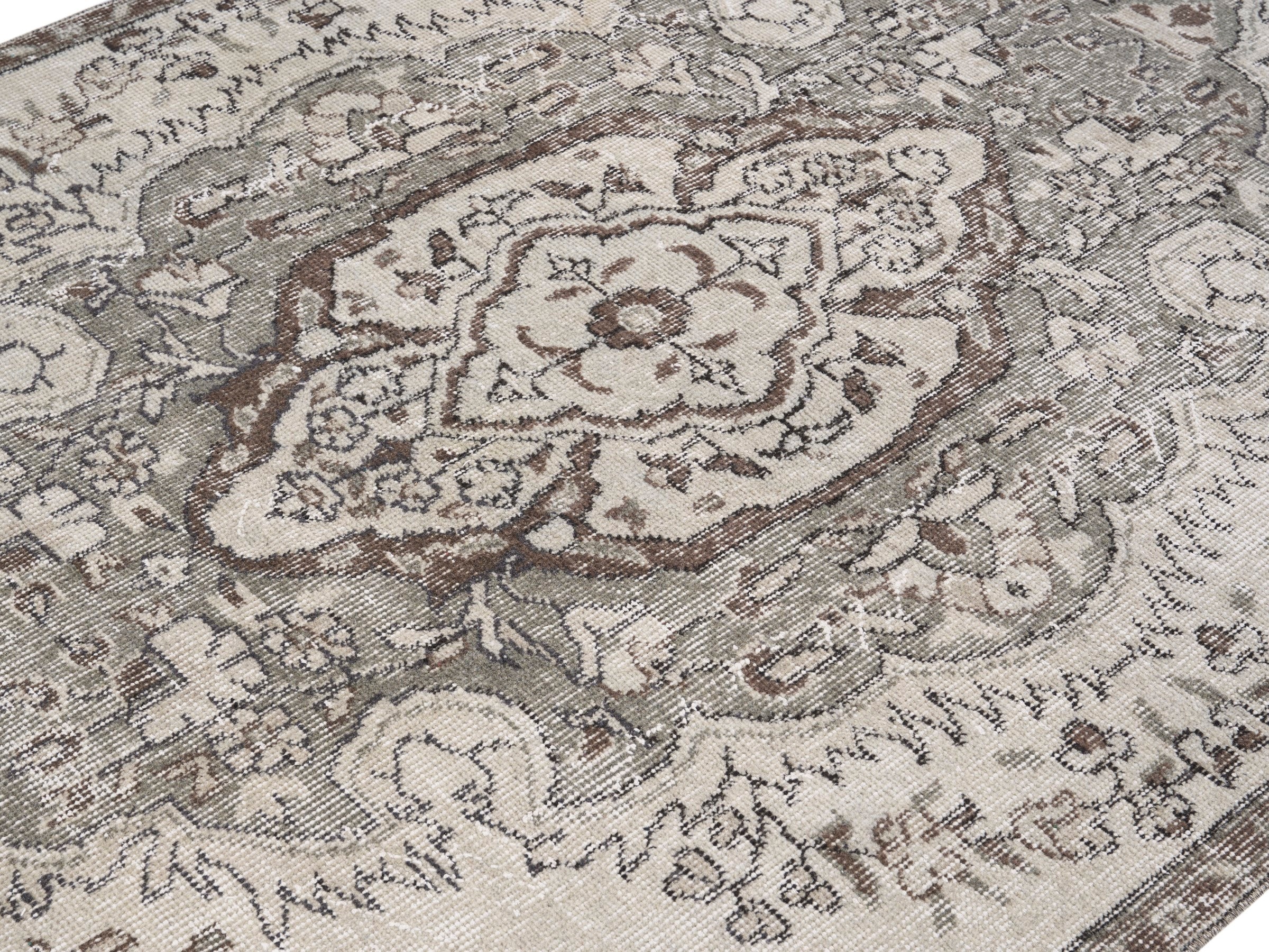 Turkish Isparta area rug in cream and taupe, view 5 of 10