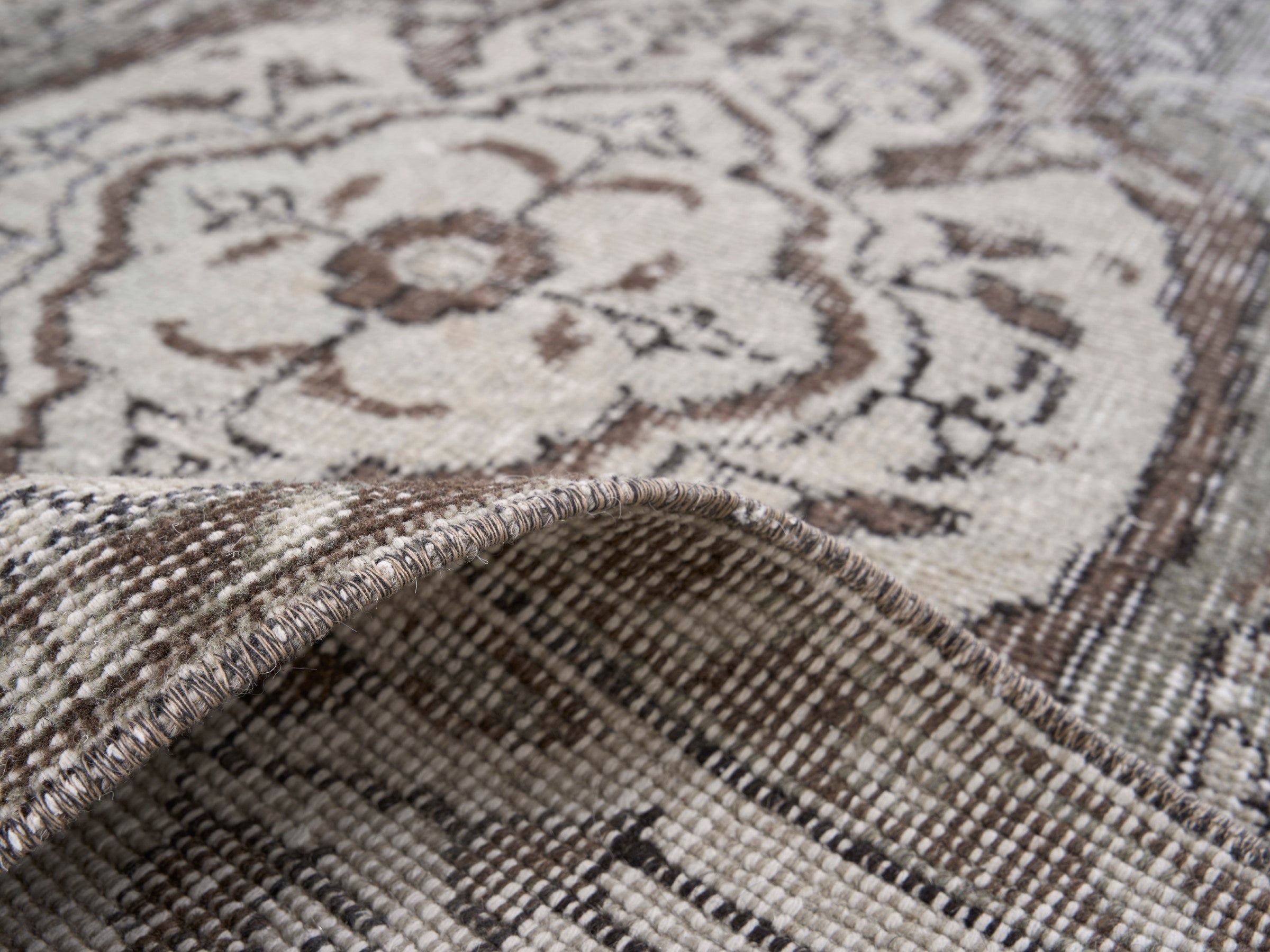 Turkish Isparta area rug in cream and taupe, view 9 of 10
