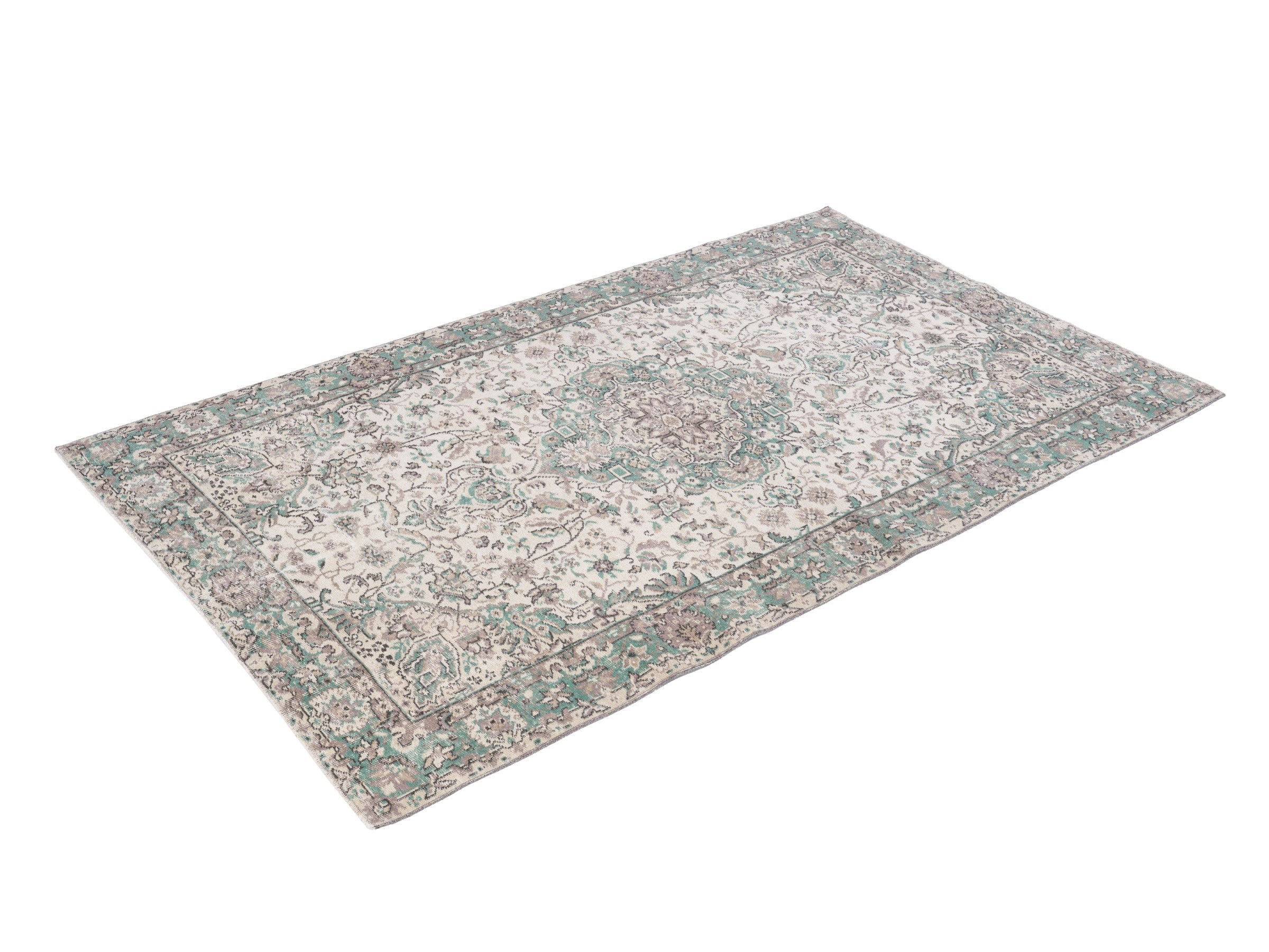 Turkish Isparta area rug in cream and sage, view 3 of 10