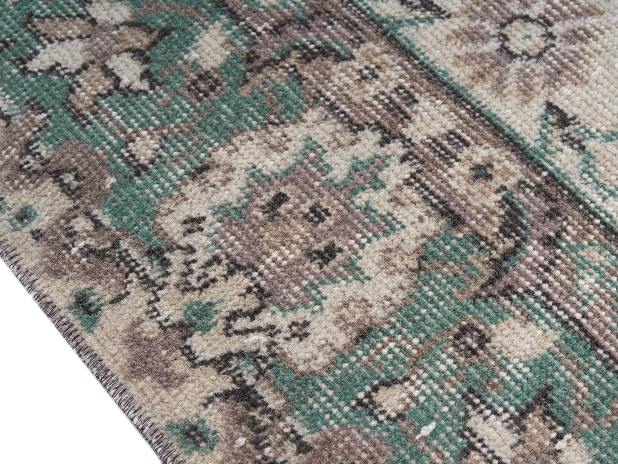 Turkish Isparta area rug in cream and sage, view 6 of 10