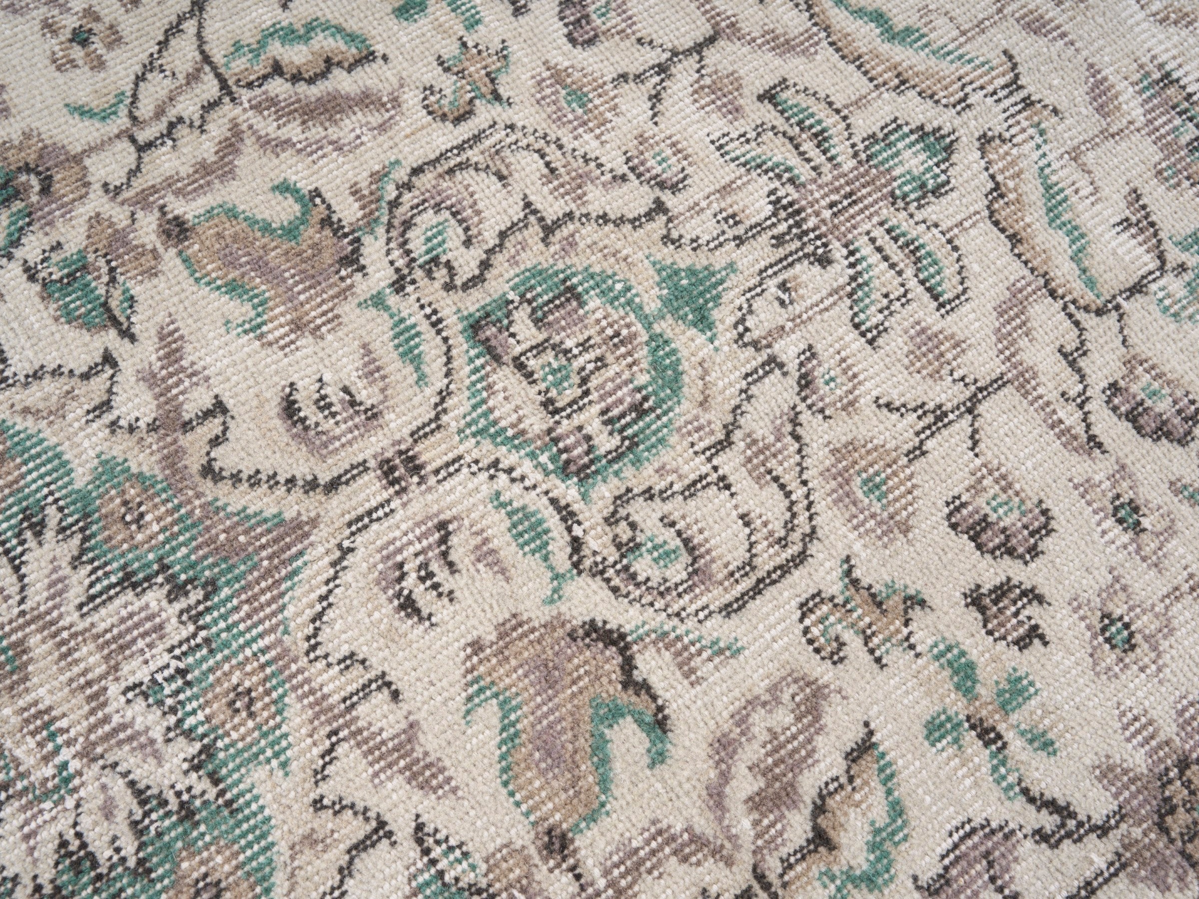 Turkish Isparta area rug in cream and sage, view 7 of 10