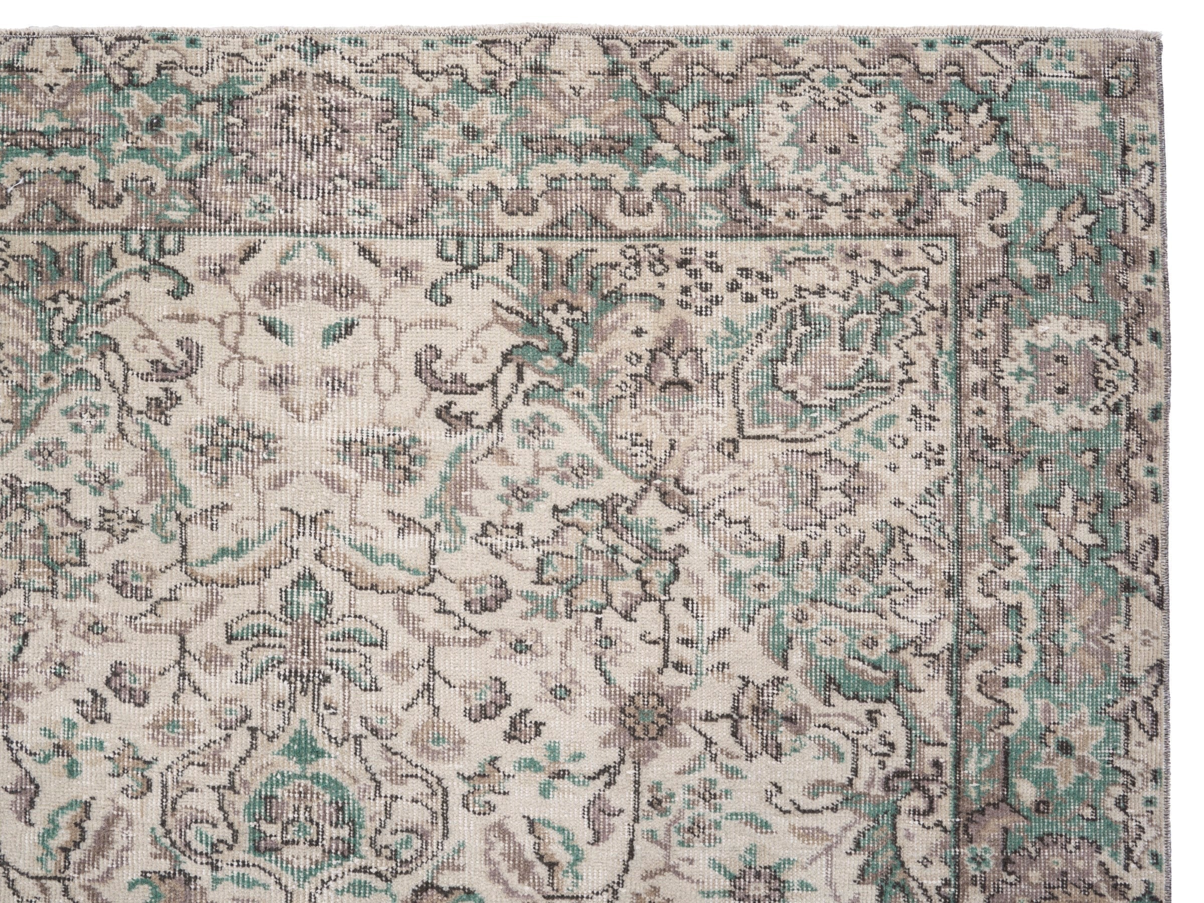 Turkish Isparta area rug in cream and sage, view 8 of 10
