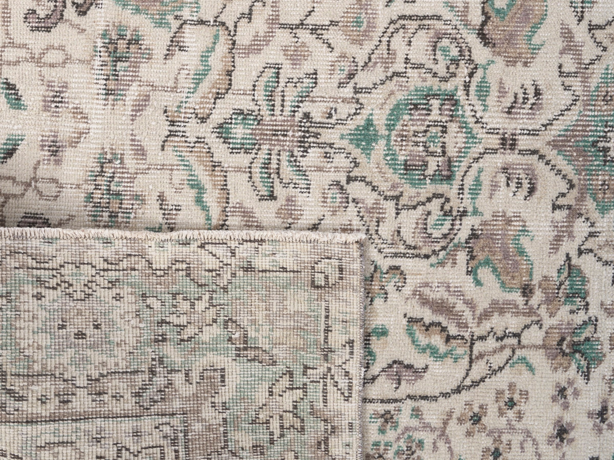 Turkish Isparta area rug in cream and sage, view 10 of 10