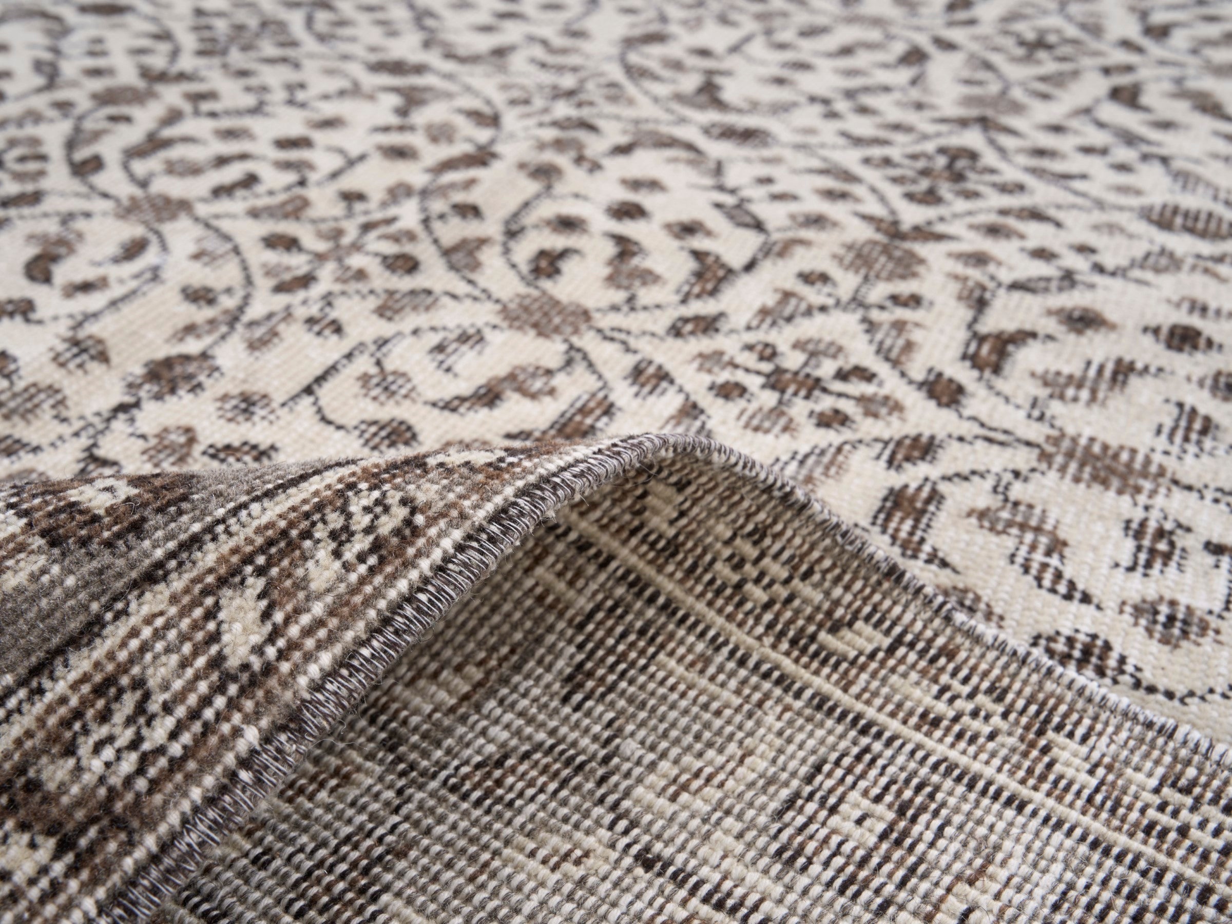 Turkish Isparta area rug in greige and ivory, view 9 of 10