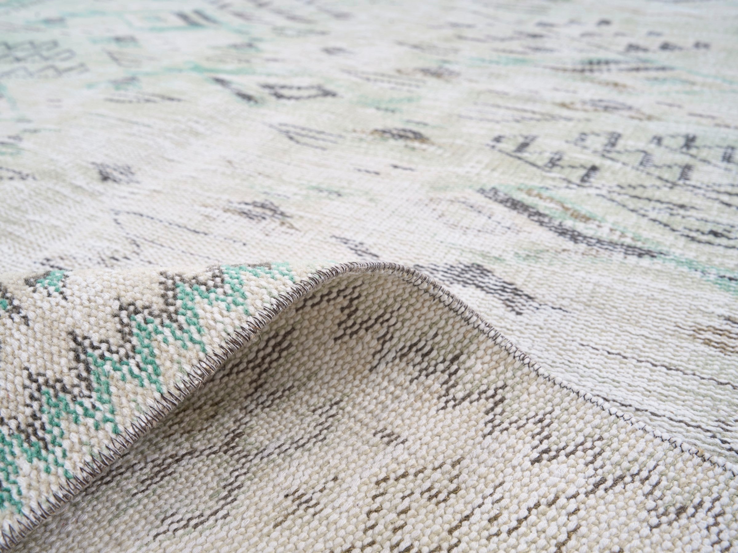 Turkish Manisa area rug in cream and greige, view 9 of 10