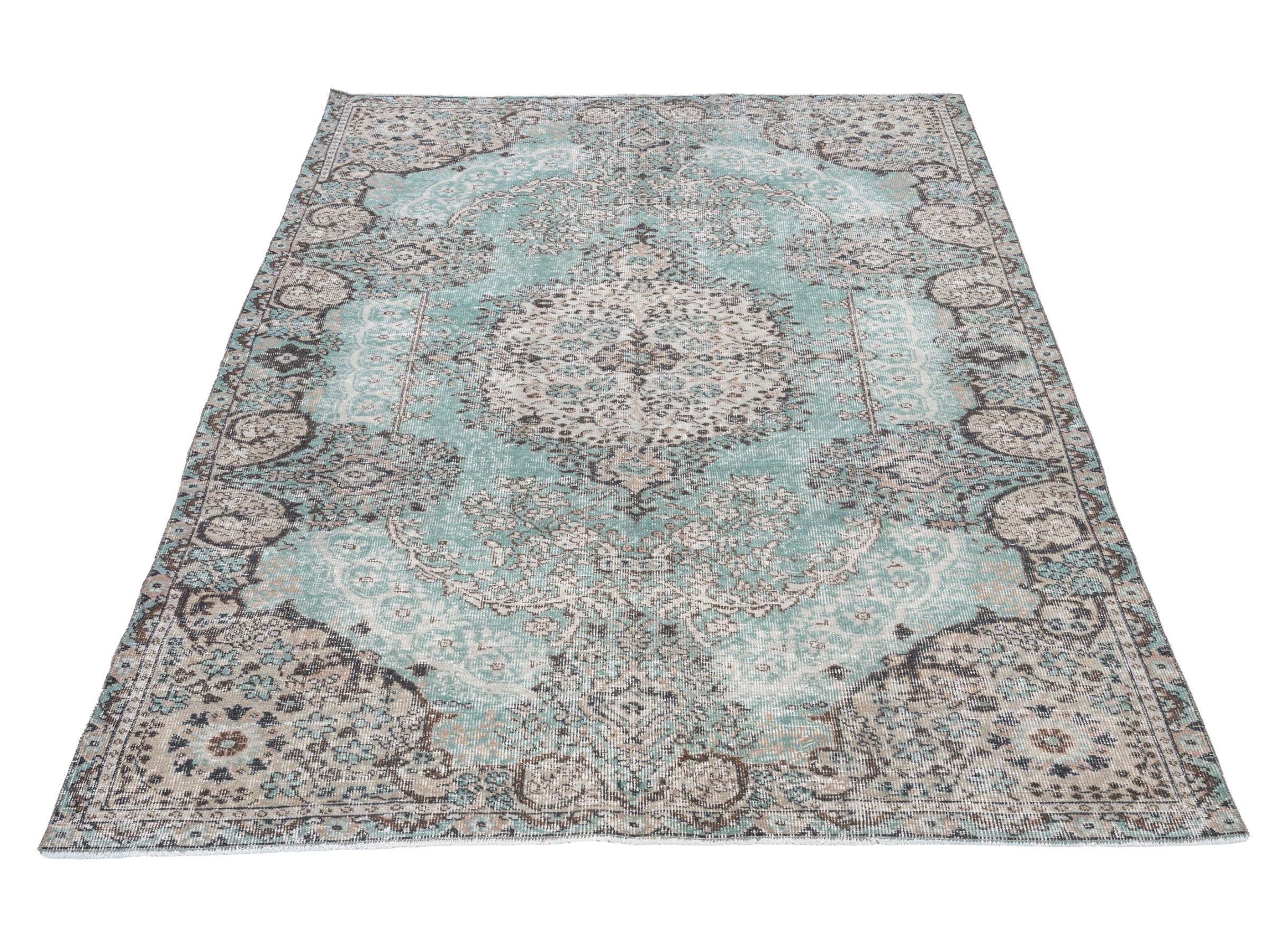 Turkish Isparta area rug in celadon and taupe, view 2 of 10